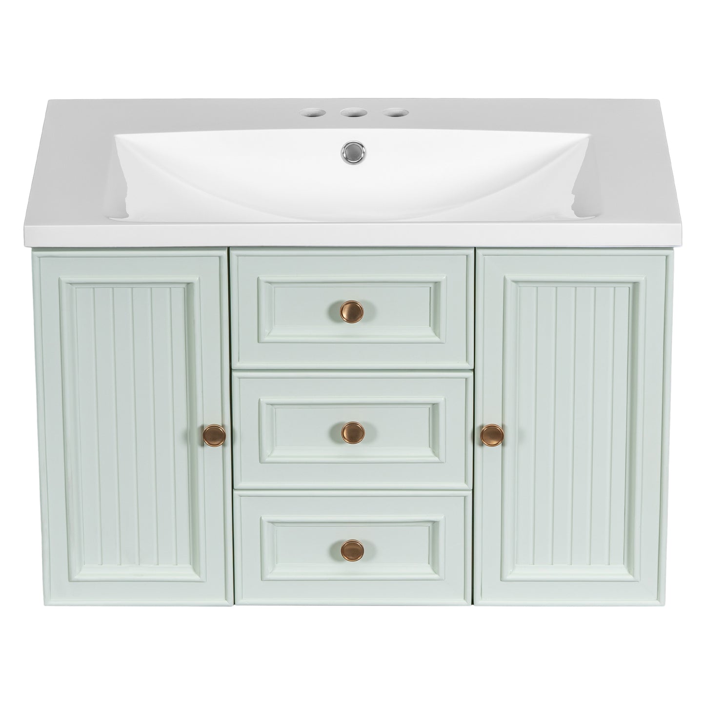 30" Wall Mounted Bathroom Vanity with Sink Combo, Functional Drawer, Solid Wood & MDF Board & Ceramic, Green