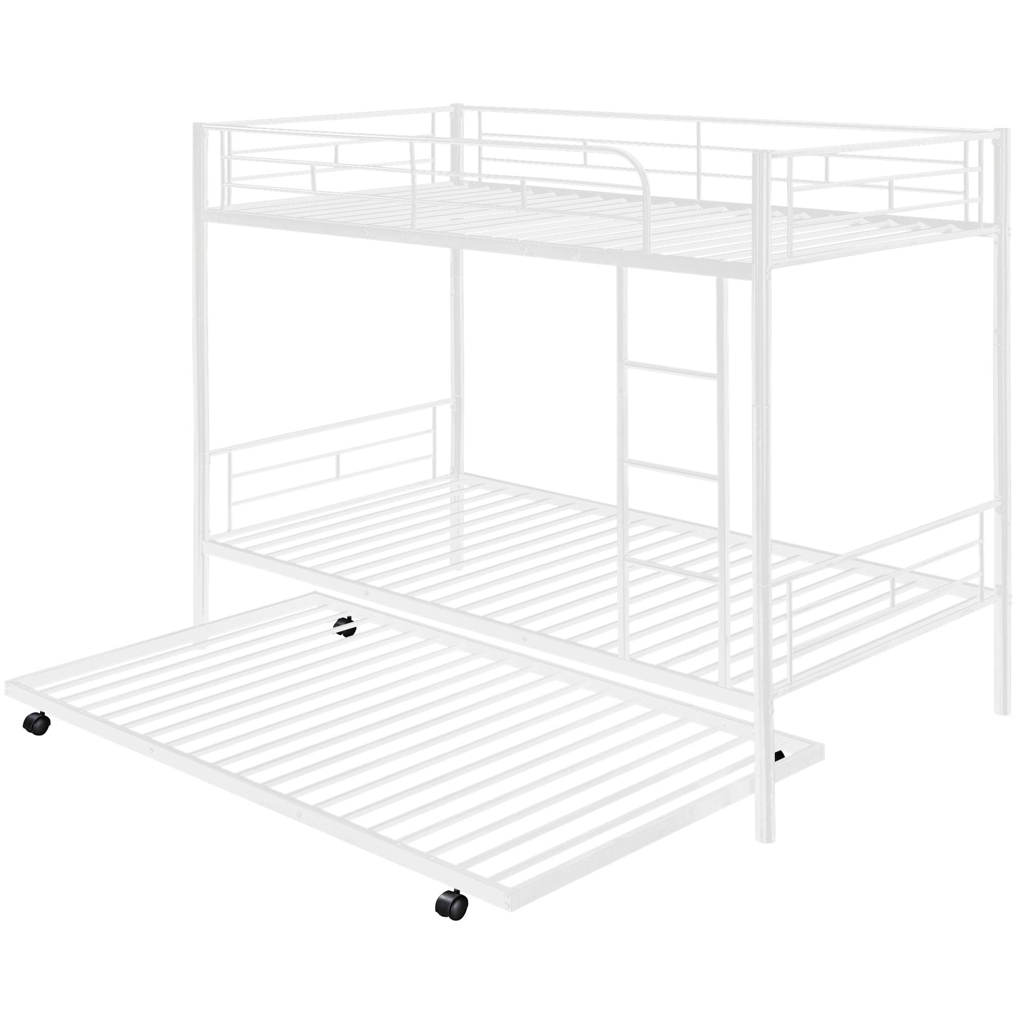 Trio Metal Bunk Bed With Trundle, Convertible to Two Beds, White (MF194806AAK)