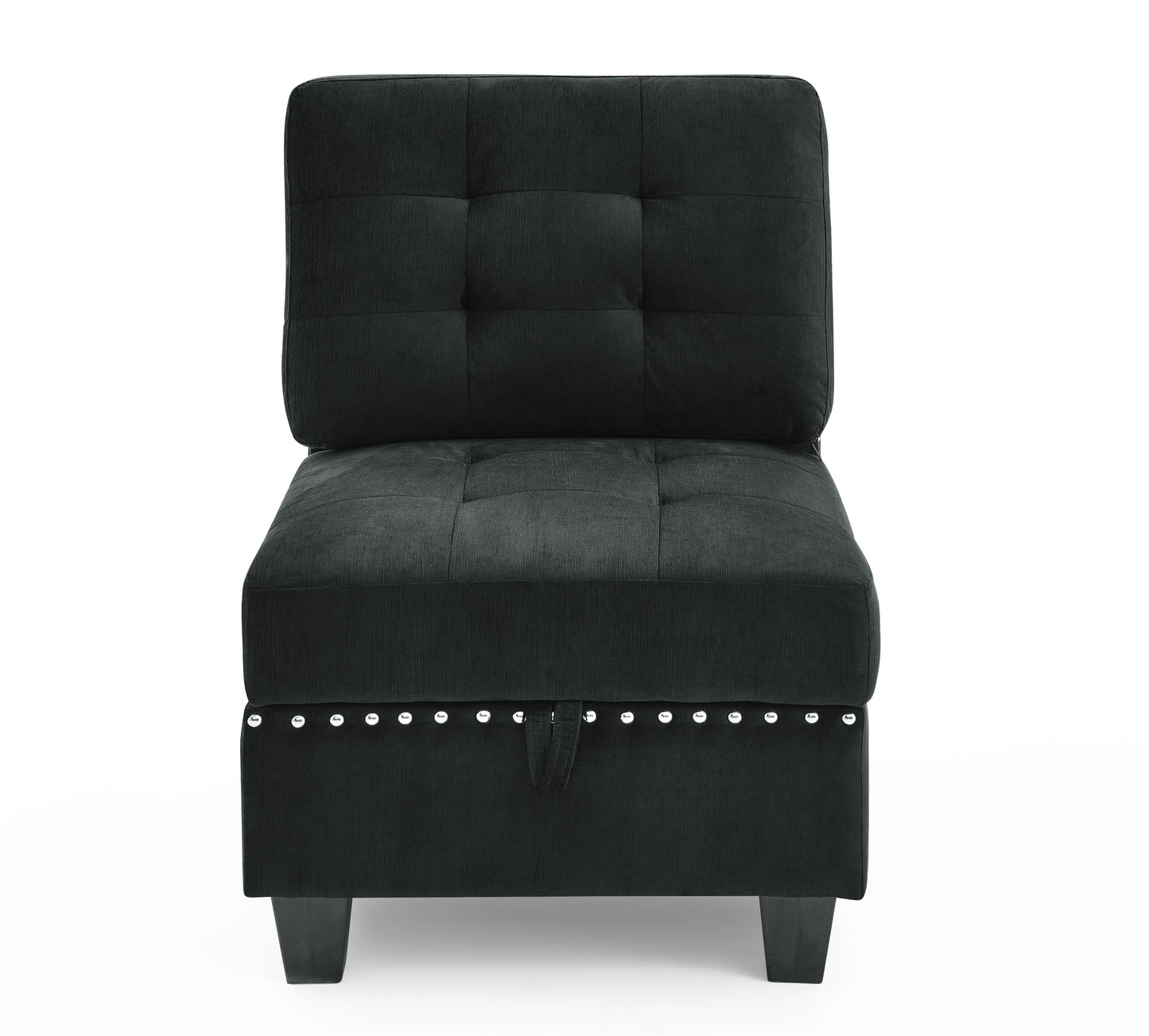 Customizable Black Velvet Sectional Sofa with Storage Space and DIY Assembly