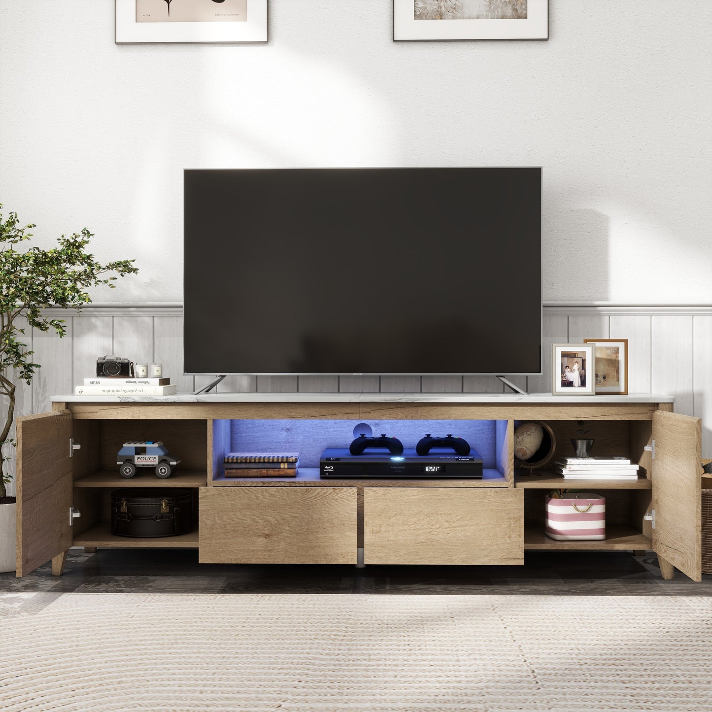 Modern LED TV Stand with Storage for Up to 80 TVs