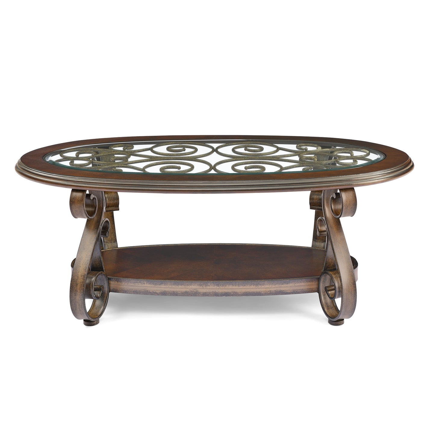 Elegant Dark Brown Coffee Table with Glass Top and Metal Legs (52.5X28.5X19.5)