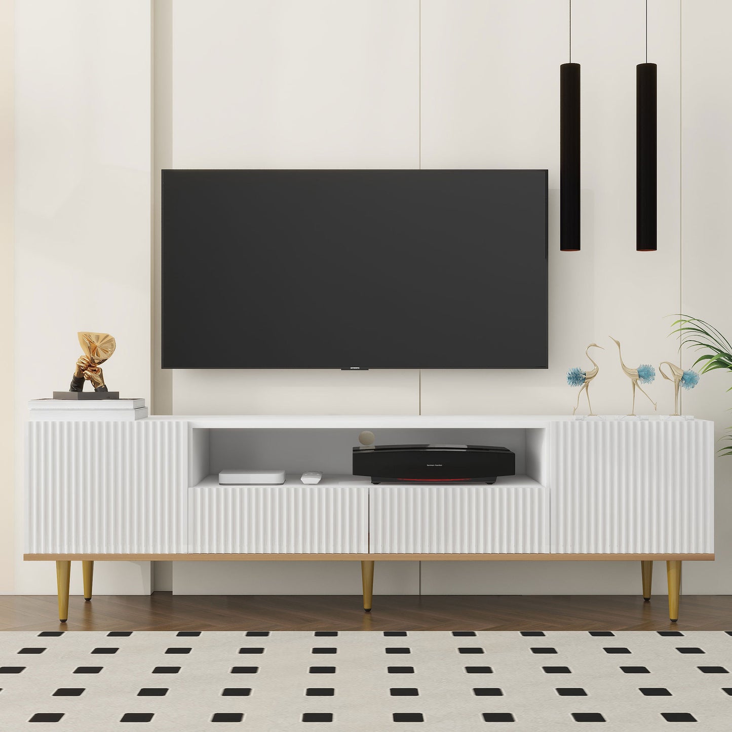 U-Can Modern TV Stand for 70+ Inch TV with Storage and Cable Management