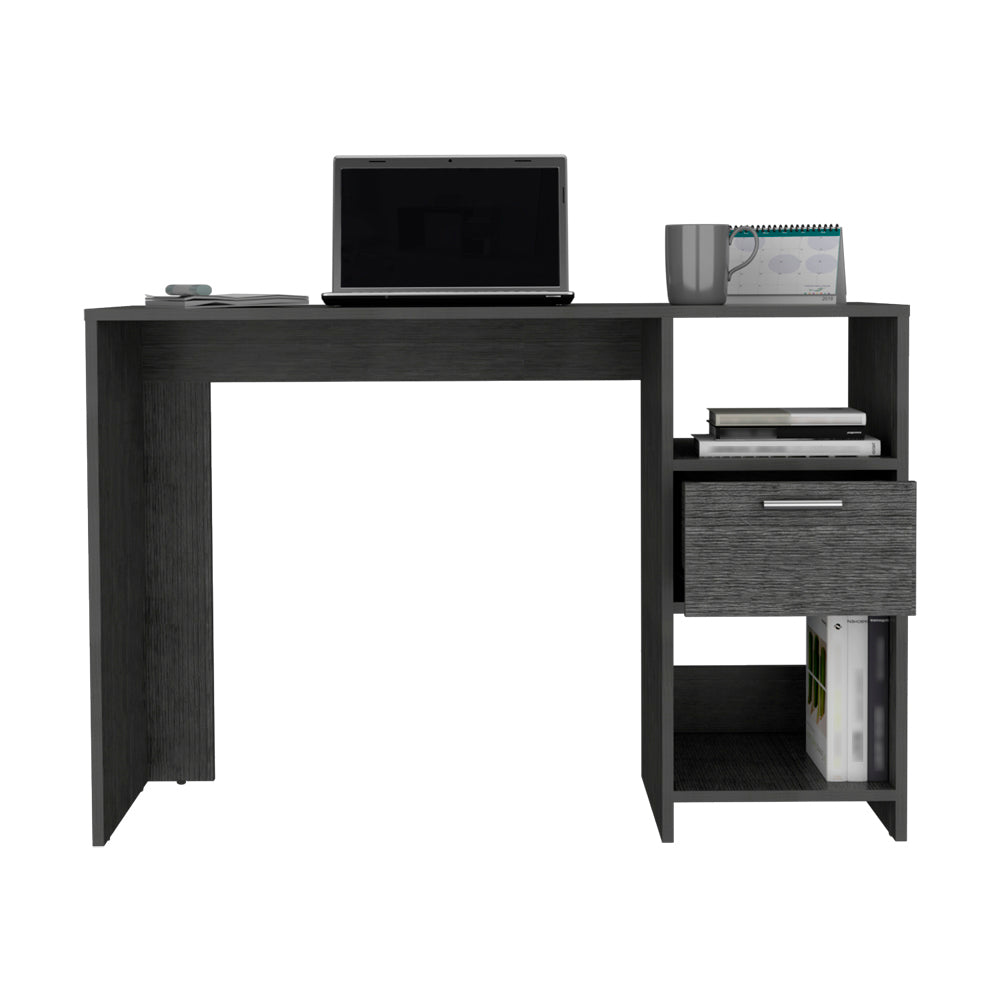 Odessa Smokey Oak Computer Desk with Single Drawer and Open Storage Cabinets