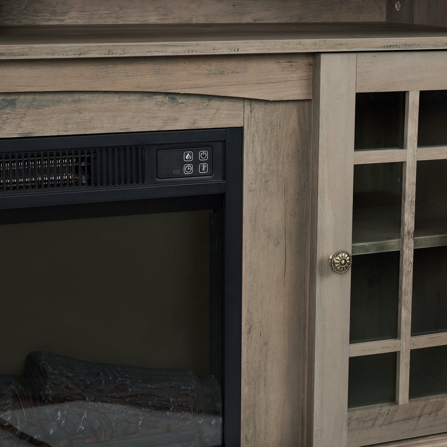 Elegant Gray Wash TV Stand with Fireplace Insert for TVs Up to 65 and Ample Storage Space