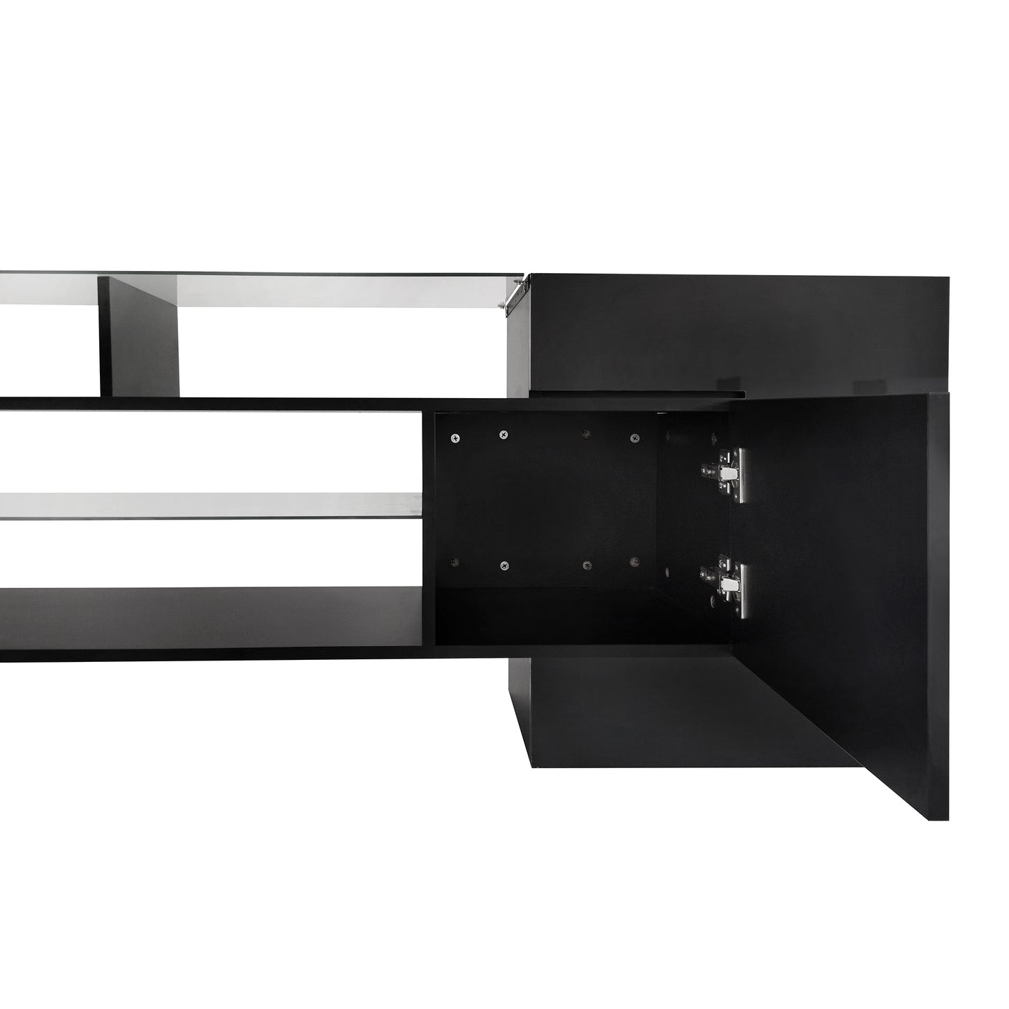 Black High Gloss TV Stand with LED Glass Shelves for TVs Up to 80