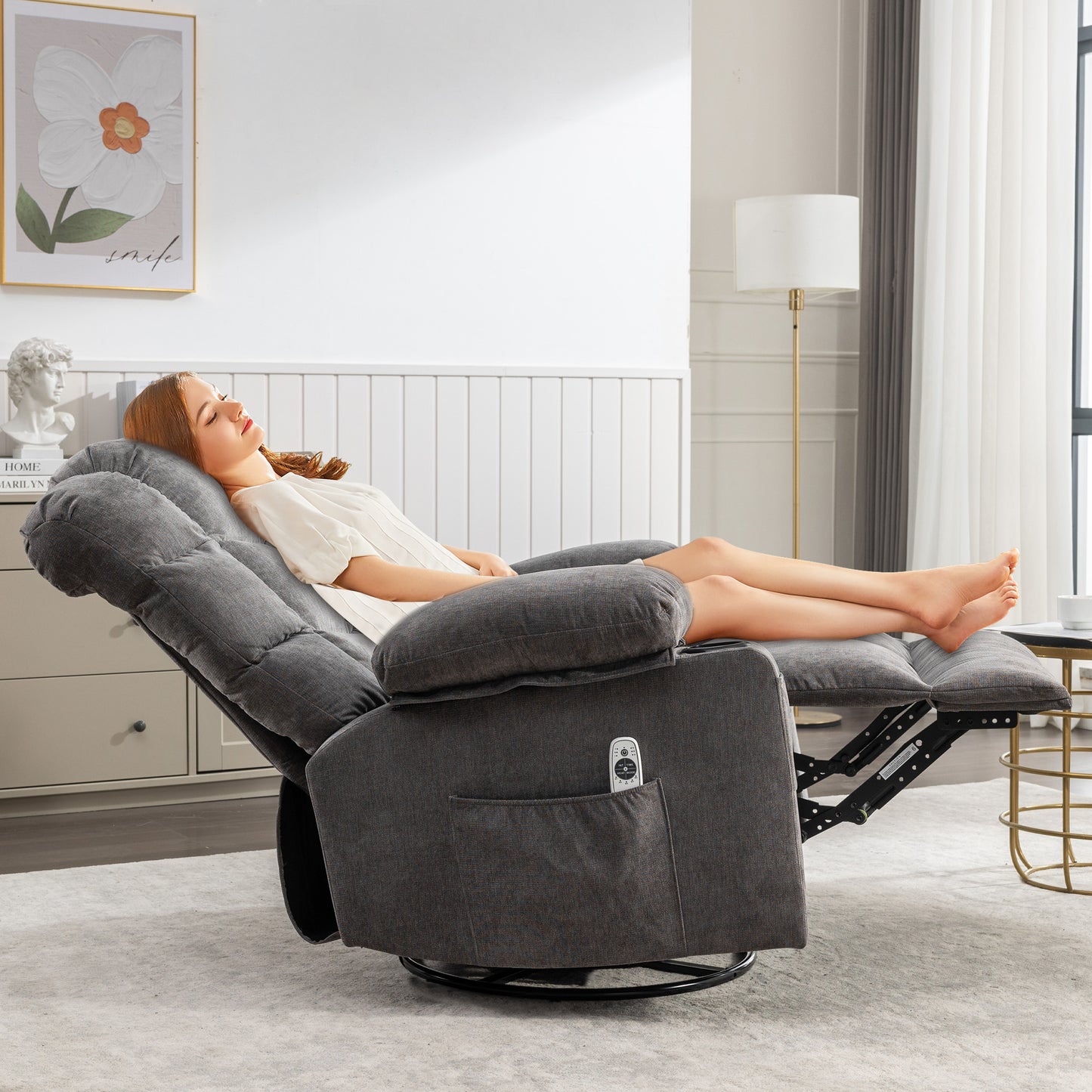 Grey Rocking Recliner Chair with Vibration Massage, Heating, and Rocking Function