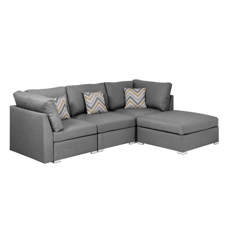 Amira Gray Fabric Sofa Set with Ottoman and Accent Pillows