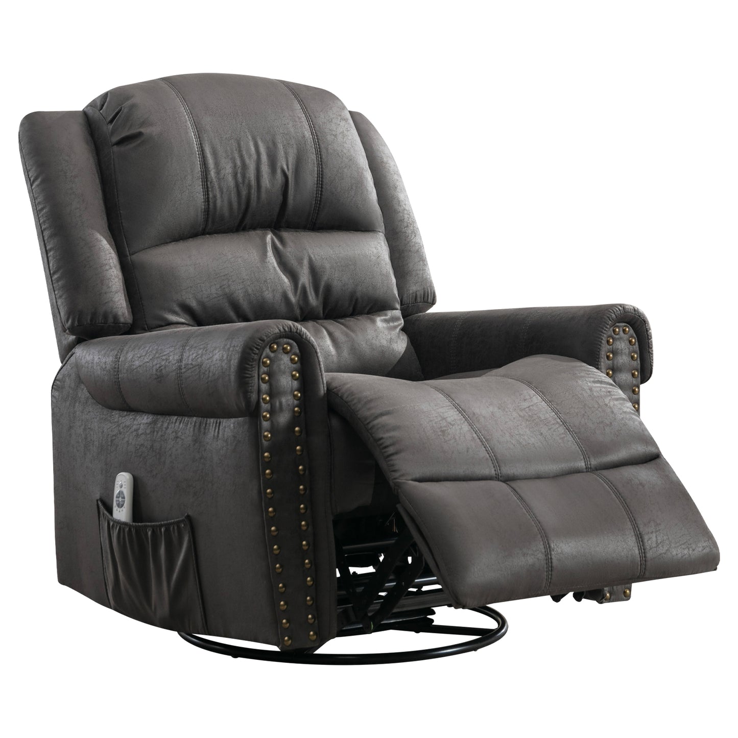 Grey Massage Rocker Recliner Chair with Heating, USB Charge Port, and Vibration Massage