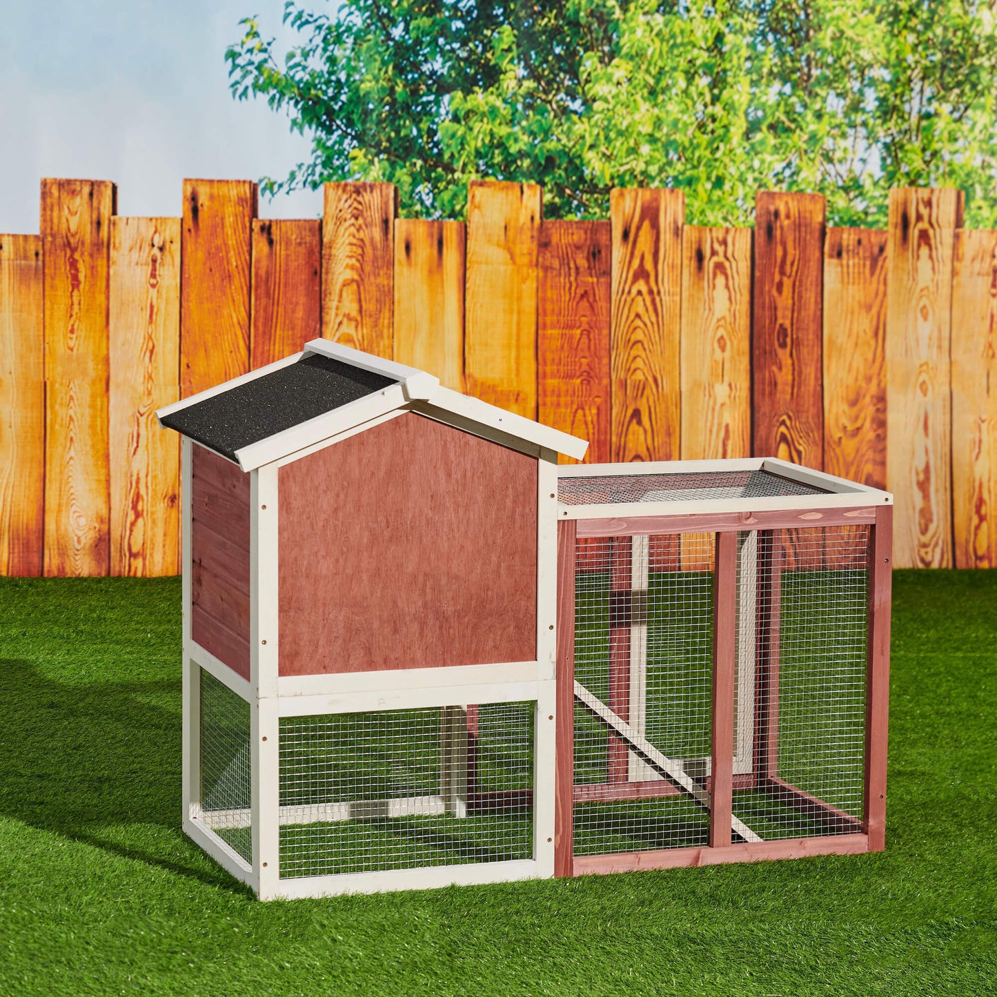 48 in. Large Chicken Coop Wooden Rabbit Hutch Auburn and White