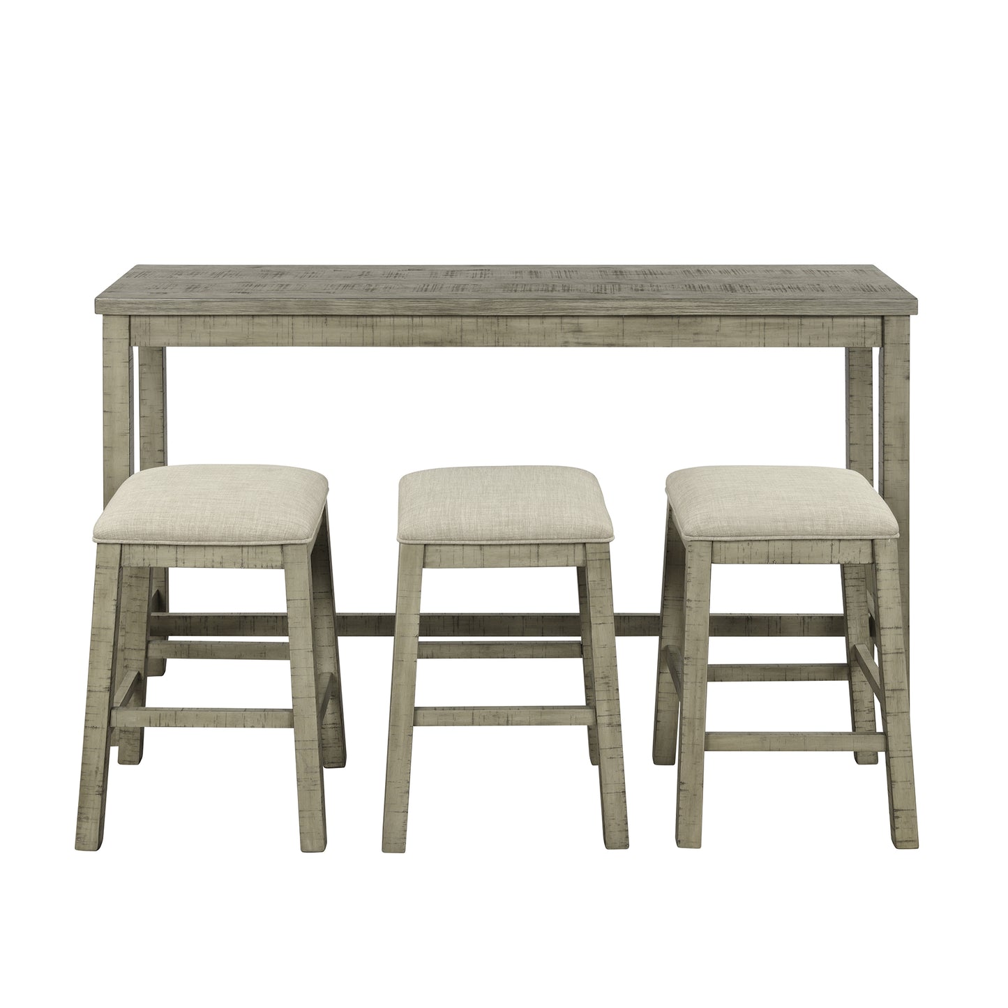 4 Pieces Counter Height Table with Fabric Padded Stools,Rustic Bar Dining Set with Socket,Gray Green