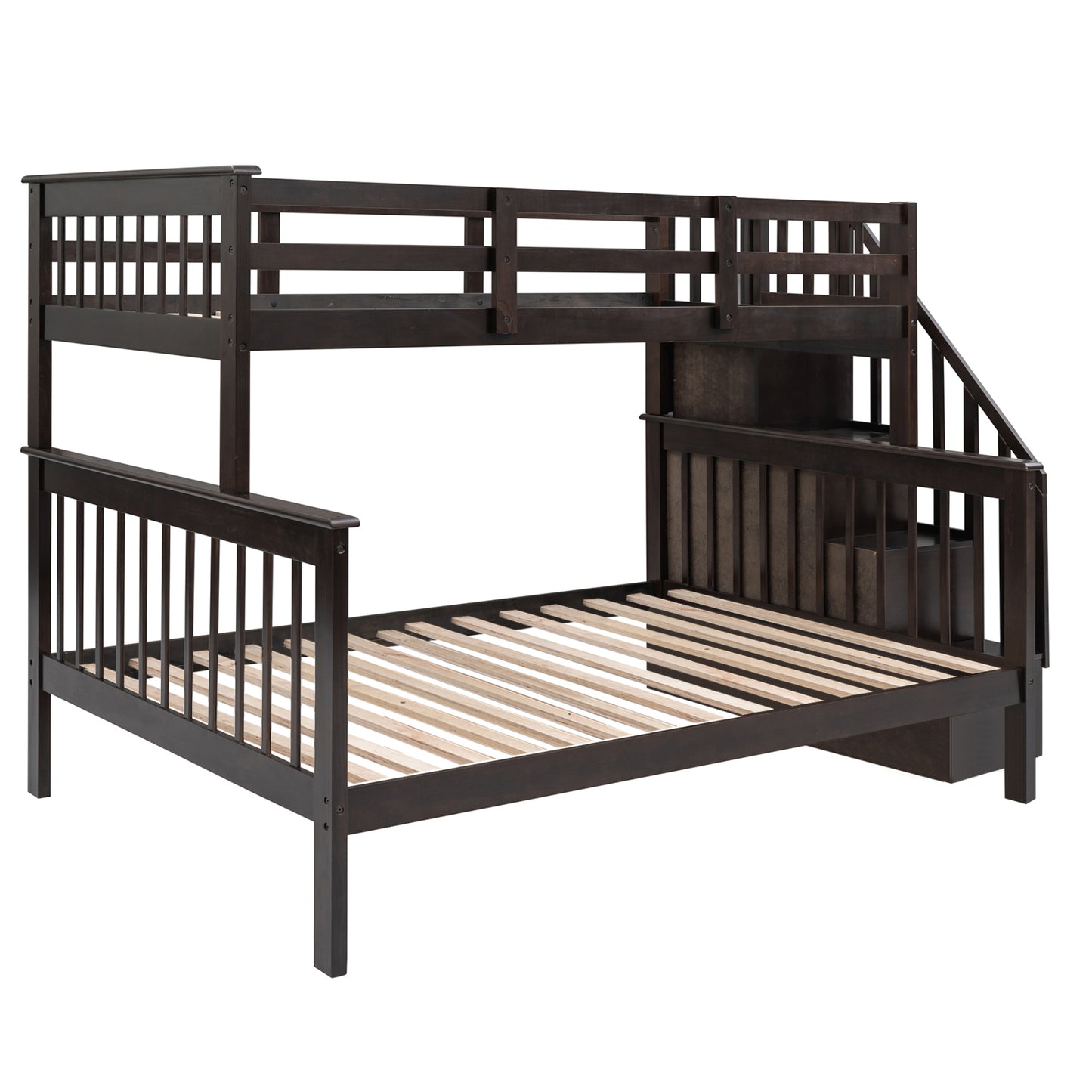 Elegant Espresso Twin-Over-Full Bunk Bed with Storage and Guard Rail