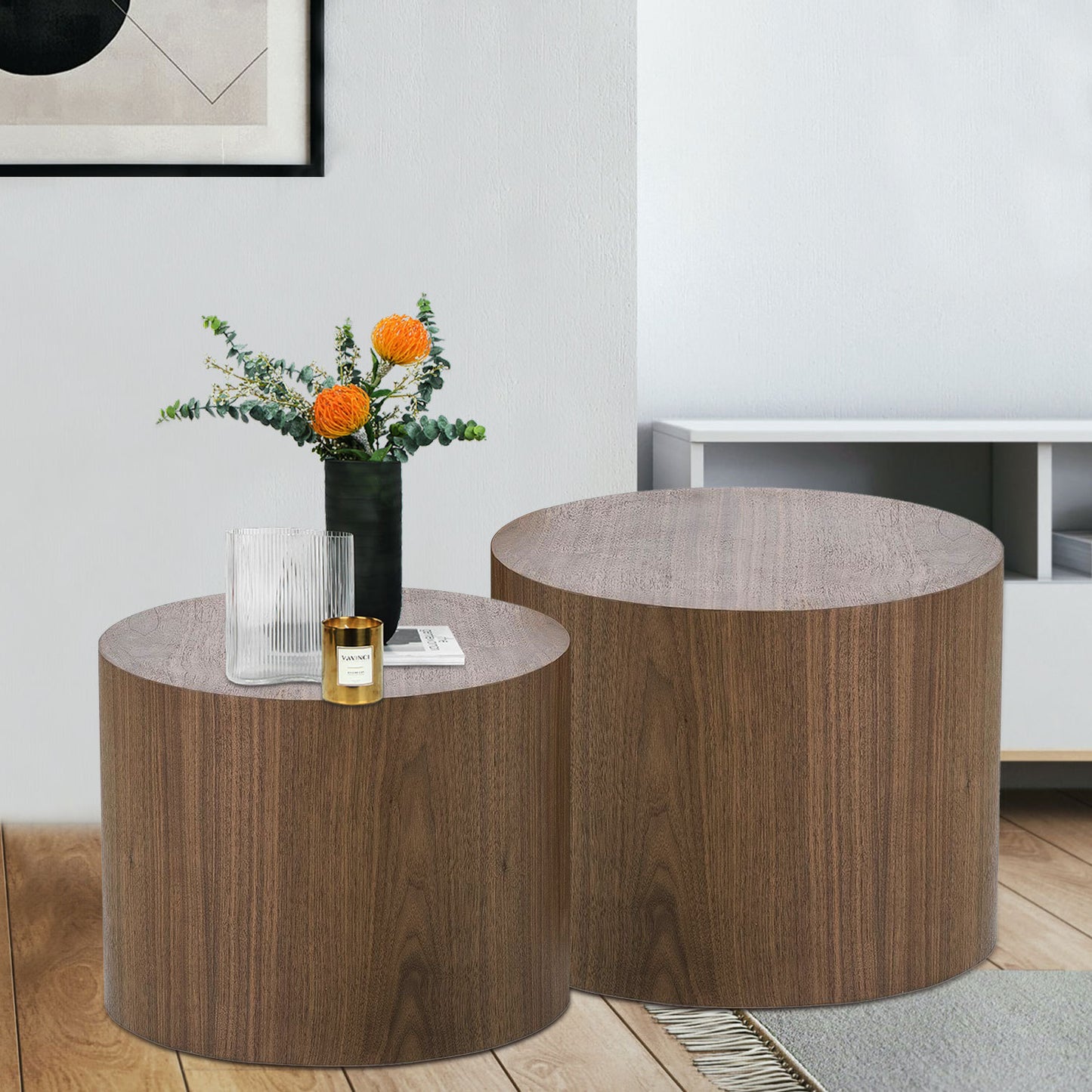 Versatile Walnut Veneer Side Table Set