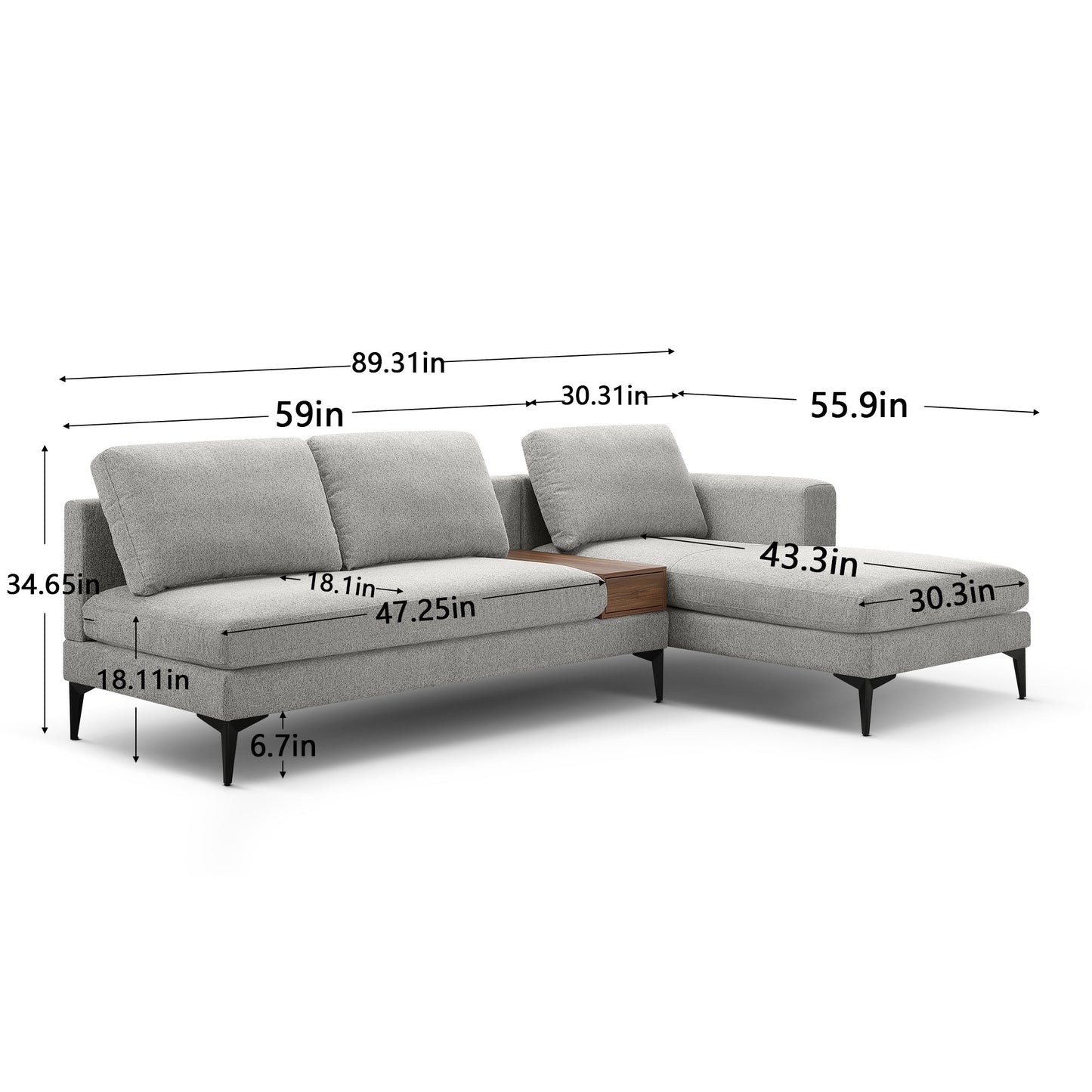 L Shape Modern Sectional L Shape Couch Sofa with Reversible Chaise and Armless 2 Seater Loveseat , 2 Piece Free Combination Sectional Couch with Left or Right Arm Facing Chaise, Texture Gray