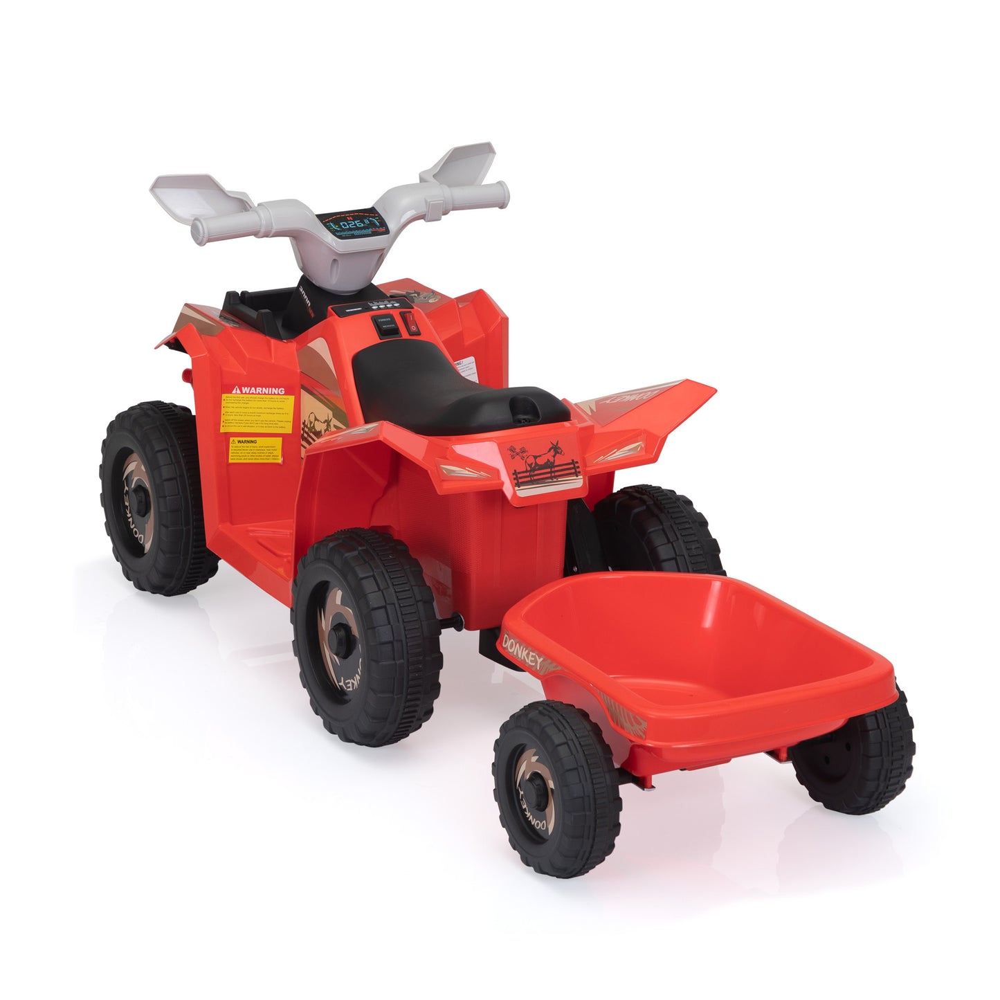 6V Kids Electric ATV, Toddler Ride on Car with Trailer, Music, Bluetooth and Power Display for Boys and Girls, red