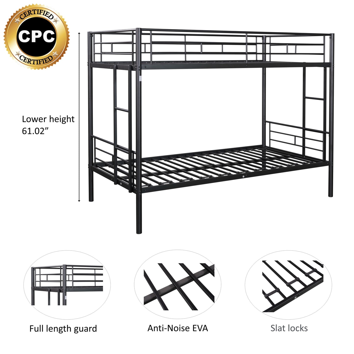 Metal Twin Bunk Bed with Enhanced Safety Measures