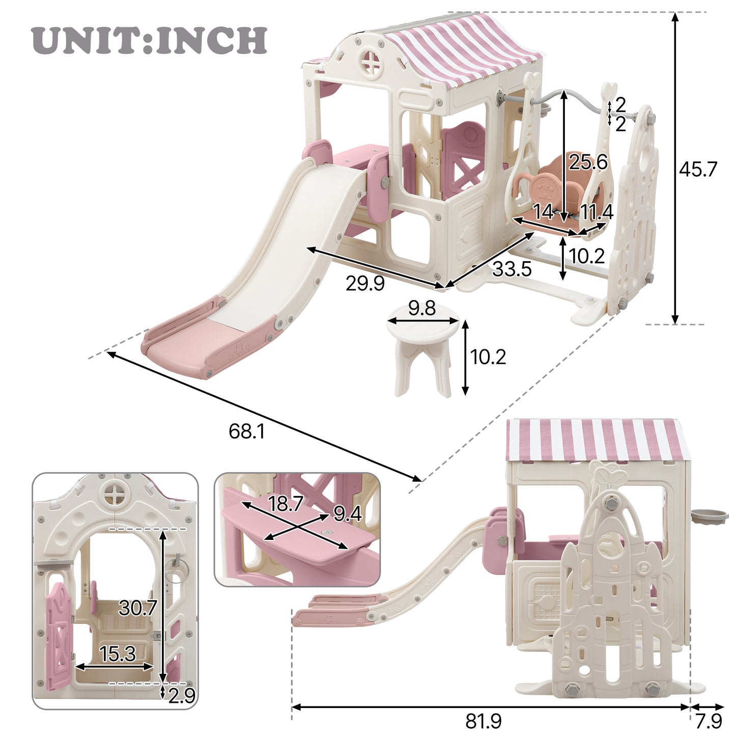 6-in-1 Toddler Swing and Slide Playset with Fairy House