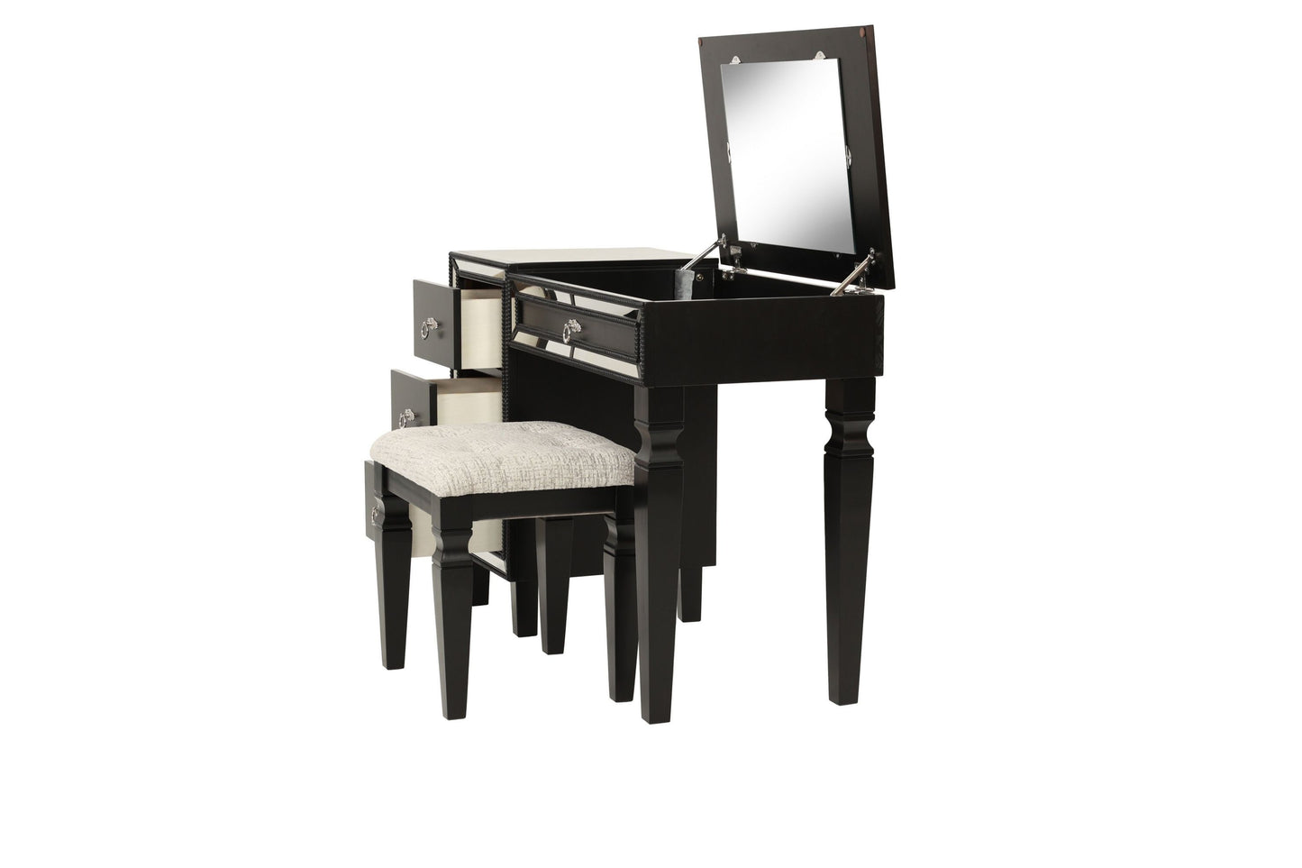 Traditional Formal Black Color Vanity Set w Stool Storage Drawers 1pc Bedroom Furniture Set Tufted Seat Stool