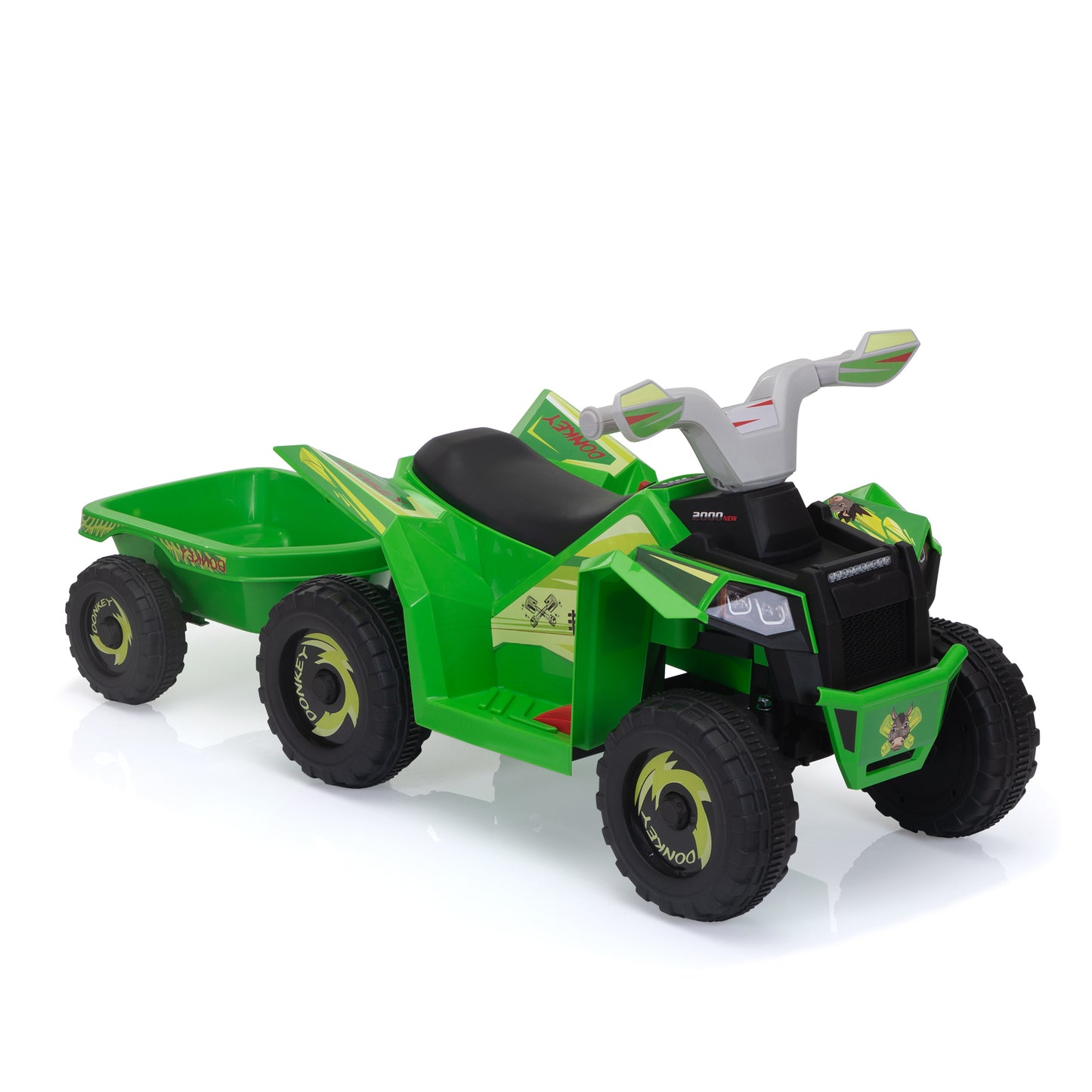 6V Kids Electric ATV, Toddler Ride on Car with Trailer, Music, Bluetooth and Power Display for Boys and Girls, Green