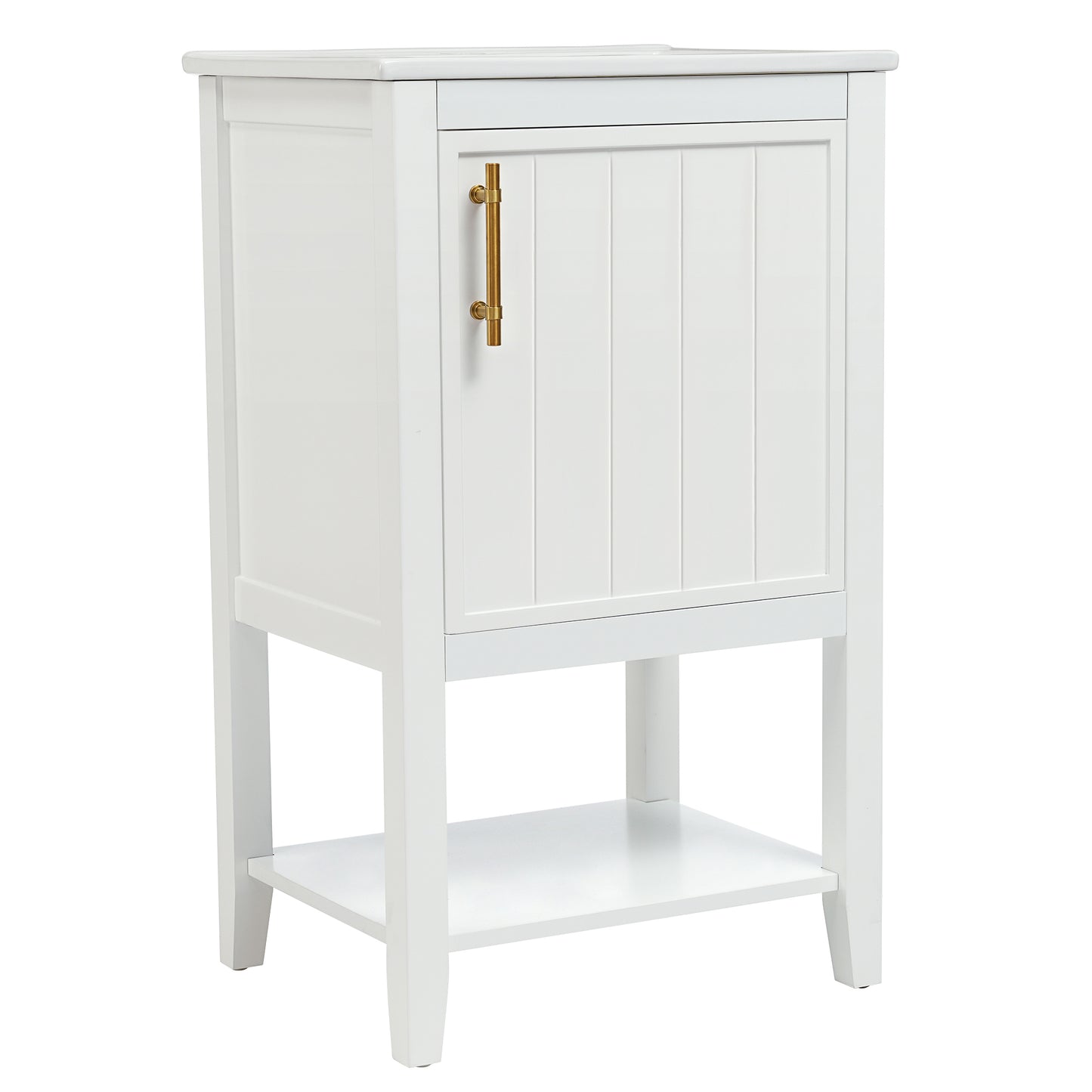 20" Bathroom Vanity with Sink, Bathroom Cabinet with Soft Closing Door, Storage Rack and Open Shelf, White