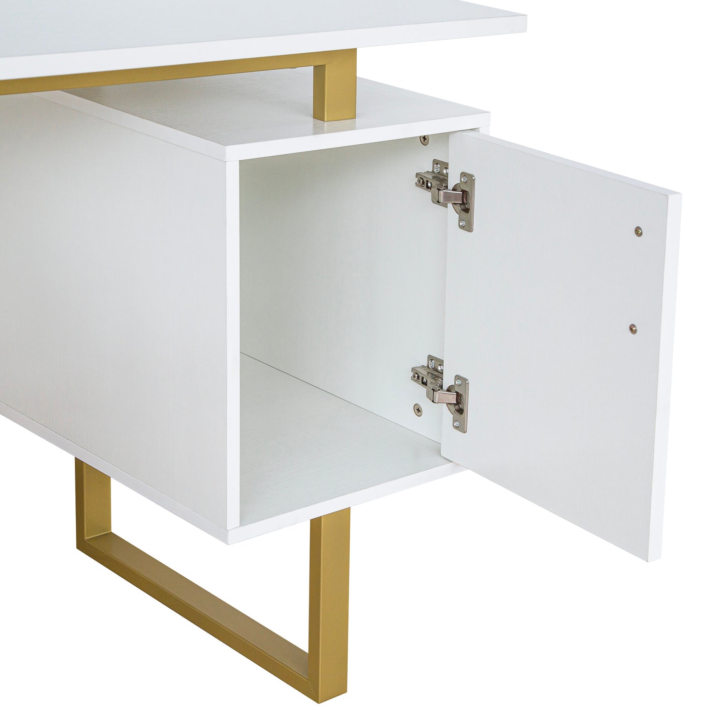 White and Gold Desk with Drawers & Storage, 51.25 Wide