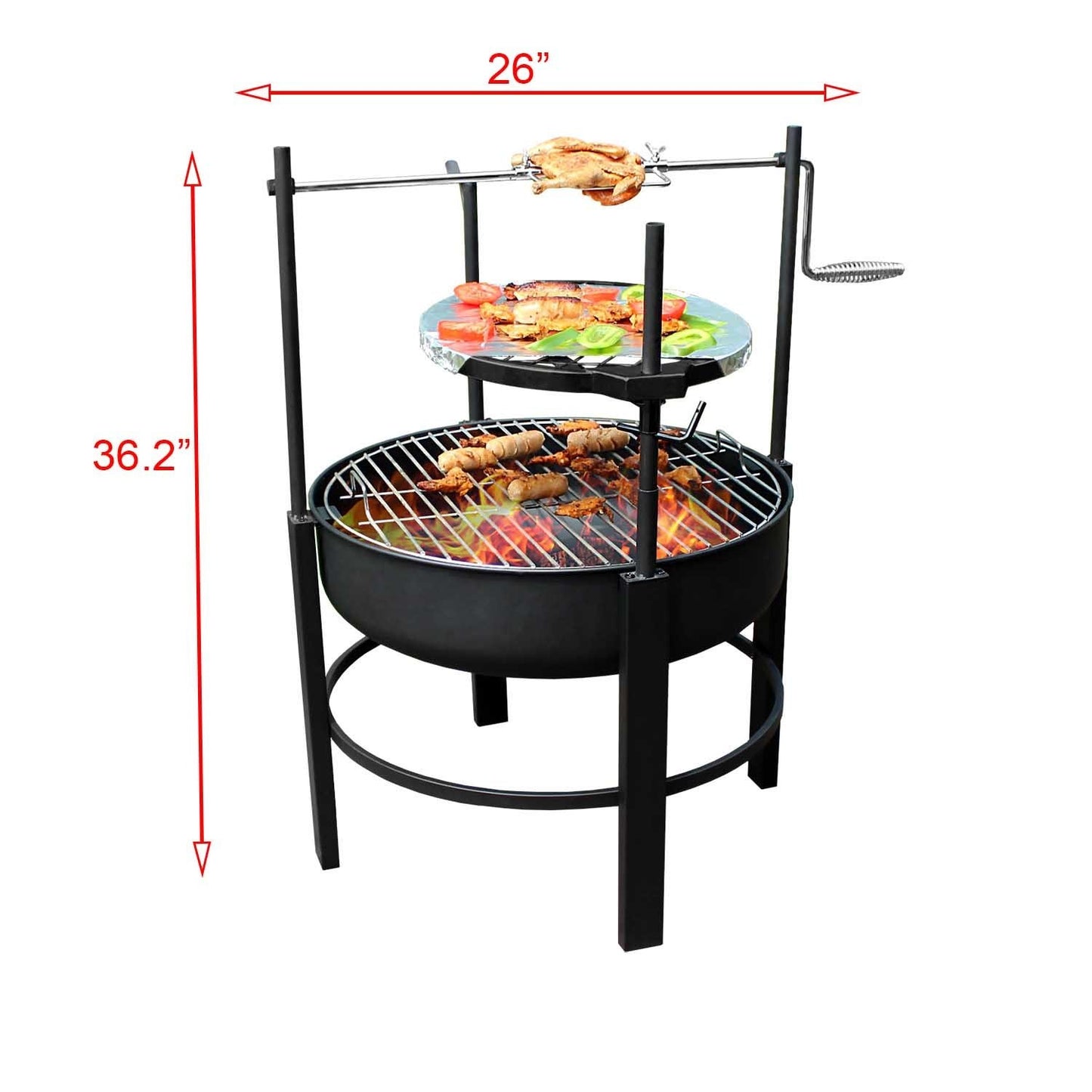 Round Metal Fire Pit with Removable Cooking Grill, Outdoor Camping and Picnic Bonfire