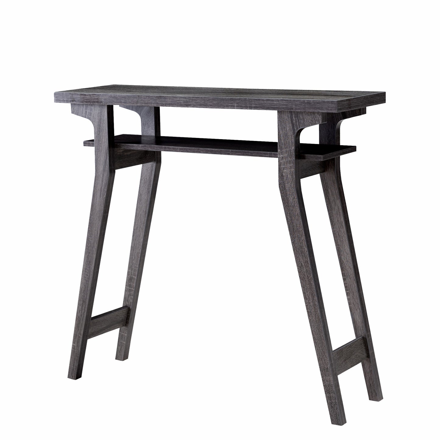 Grey Distressed Console Table with Dual-tier Shelving Unit