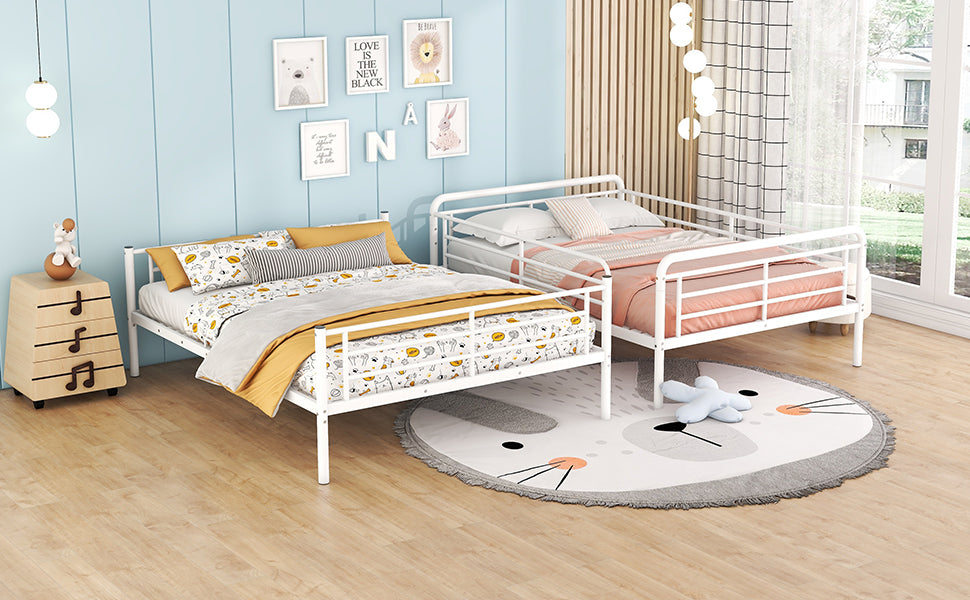 Contemporary White Metal Full XL Over Queen Bunk Bed