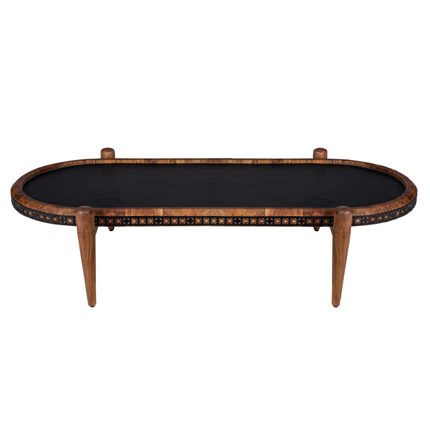 Acacia Wood and Metal Oval Nesting Coffee Table Set, Brown/Black, 50 & 39 Inch