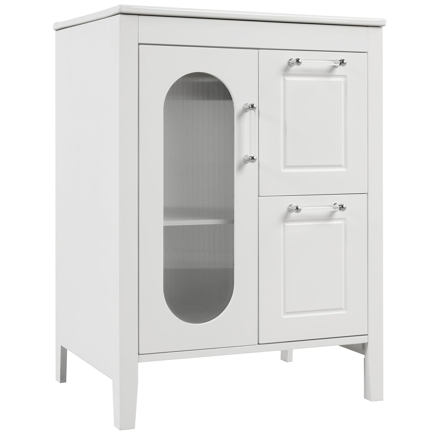 24-Inch White Bathroom Vanity Cabinet with Sink, Two Drawers, and Adjustable Shelf