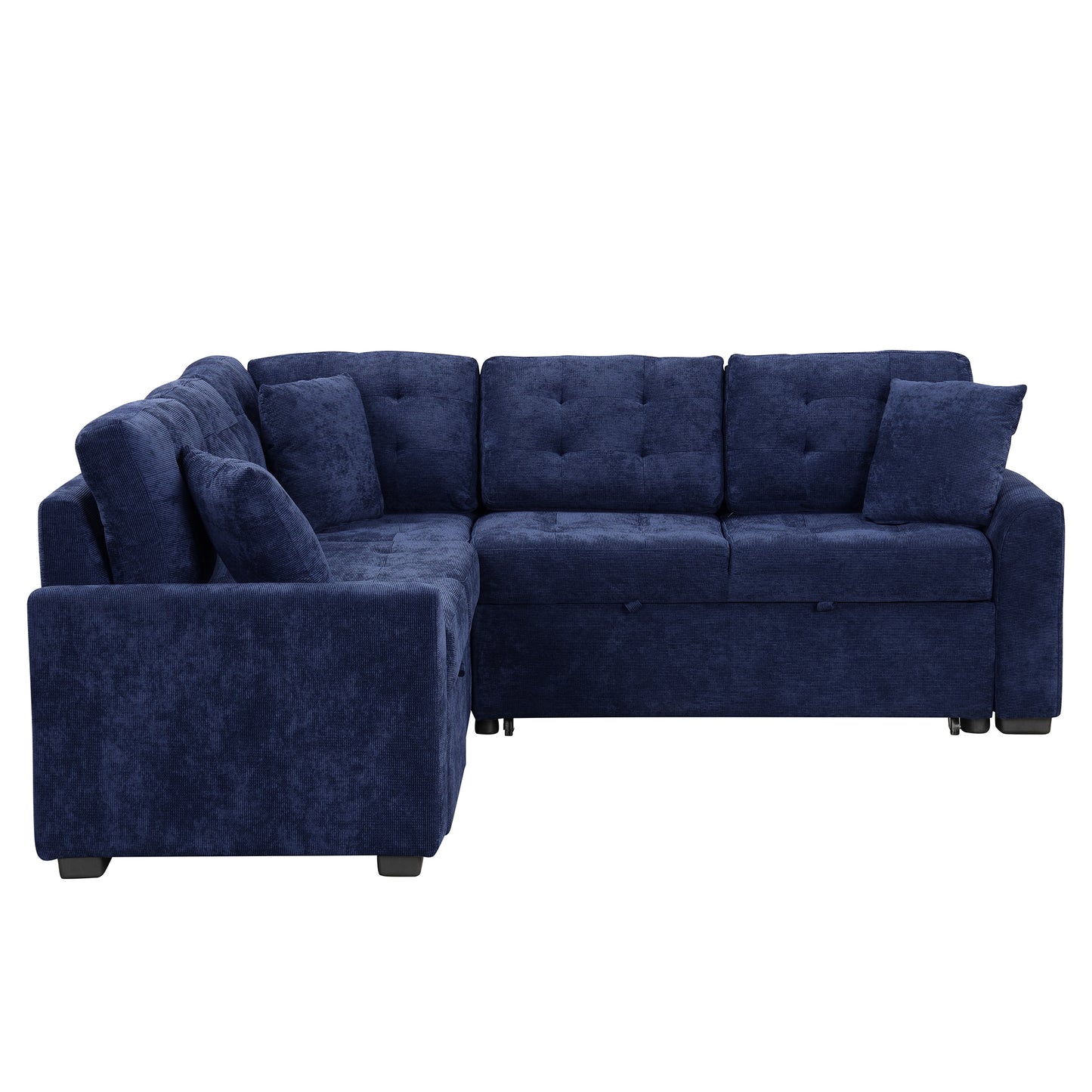 Convertible Navy Blue L-Shape Sleeper Sofa with USB Ports and Power Sockets