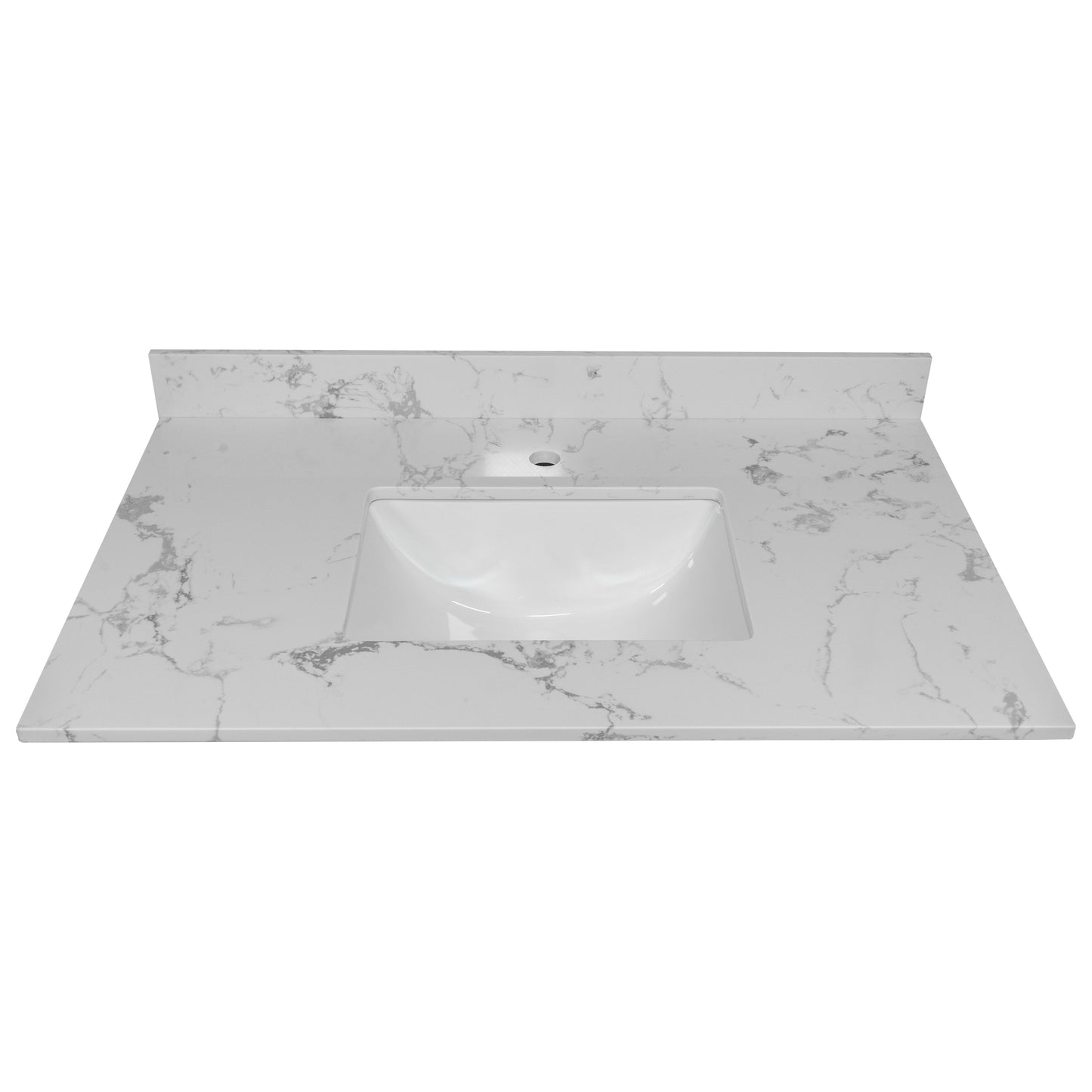 Montary 31inch bathroom stone vanity top engineered white marble color with undermount ceramic sink and single faucet hole with backsplash