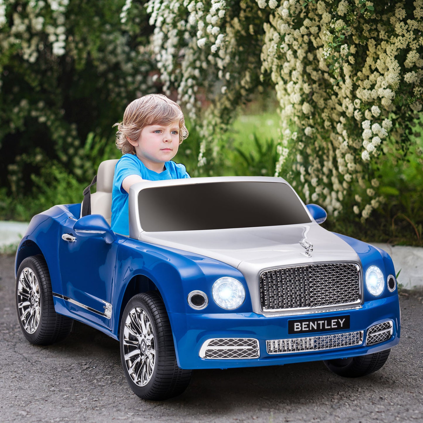 Aosom Bentley Mulsanne 12V Ride on Car, Battery Powered Car with Remote Control, Suspension, Startup Sound, LED Lights, MP3, Horn, Music, Forward and Backward, 2 Motors, Blue