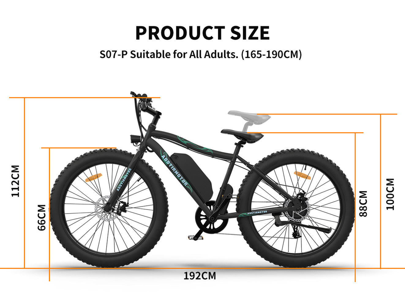 AOSTIRMOTOR 26" 500W Electric Bike Fat Tire P7 36V 12.5AH Removable Lithium Battery for Adults S07-P