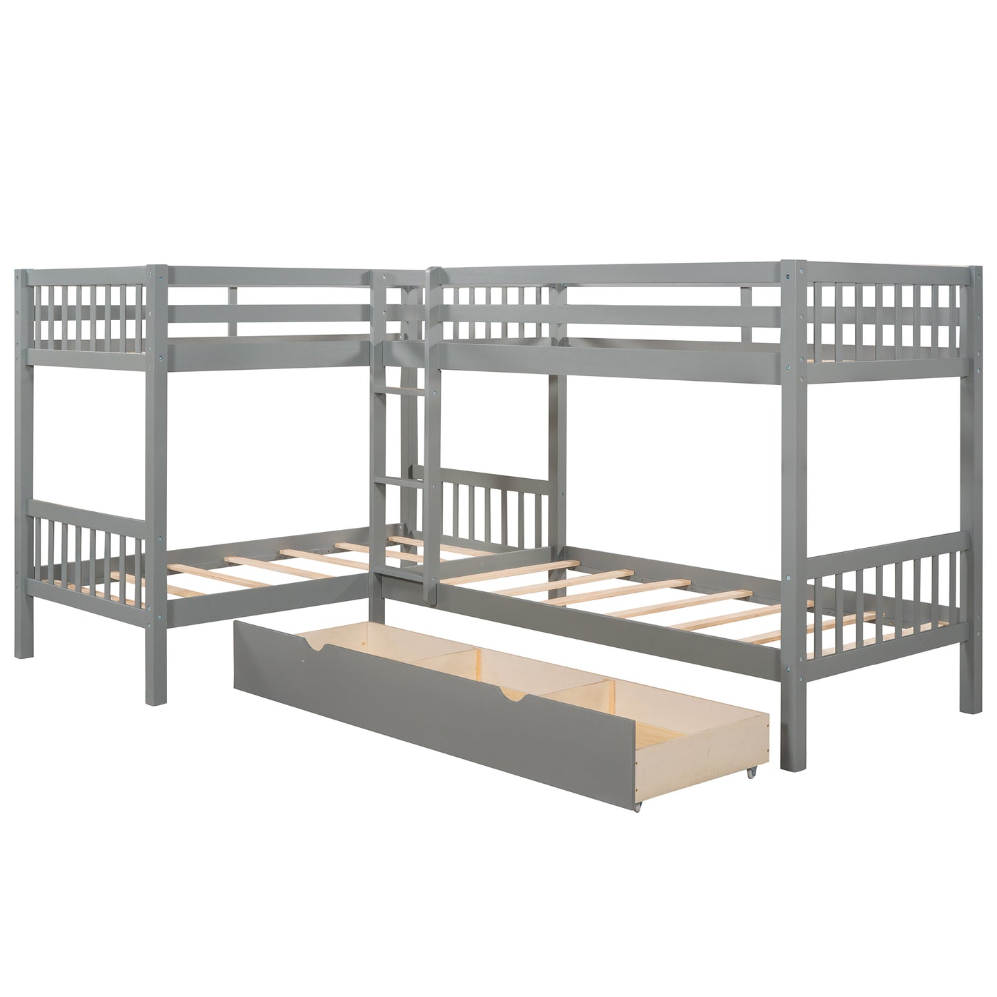 Gray Twin L-Shaped Bunk Bed with Storage Drawers for Space Optimization