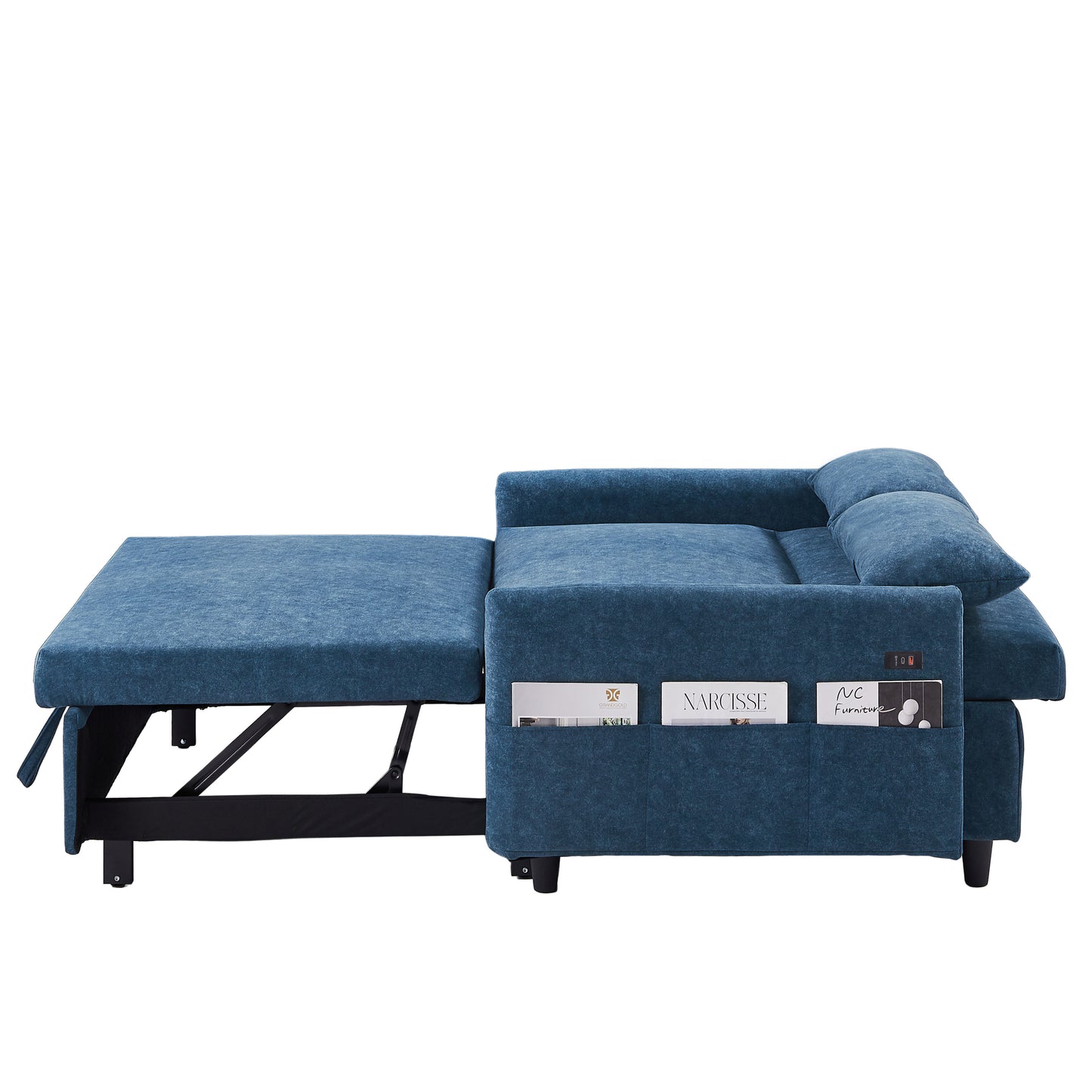 55.1 Blue Pull Out Sleeper Loveseat Sofa Bed with Adjustable Backrest and USB Ports