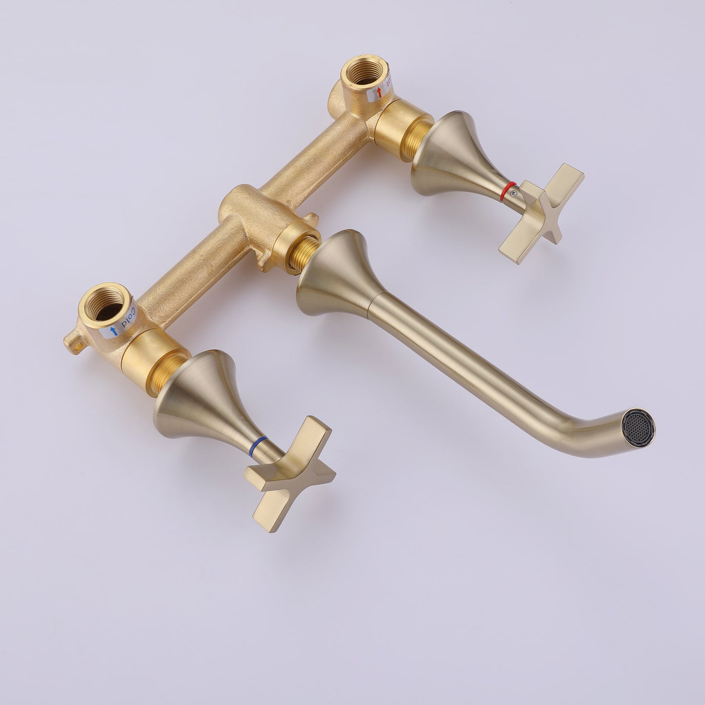 Elegant Brushed Gold Wall-Mounted Bathroom Faucet With Two Handles