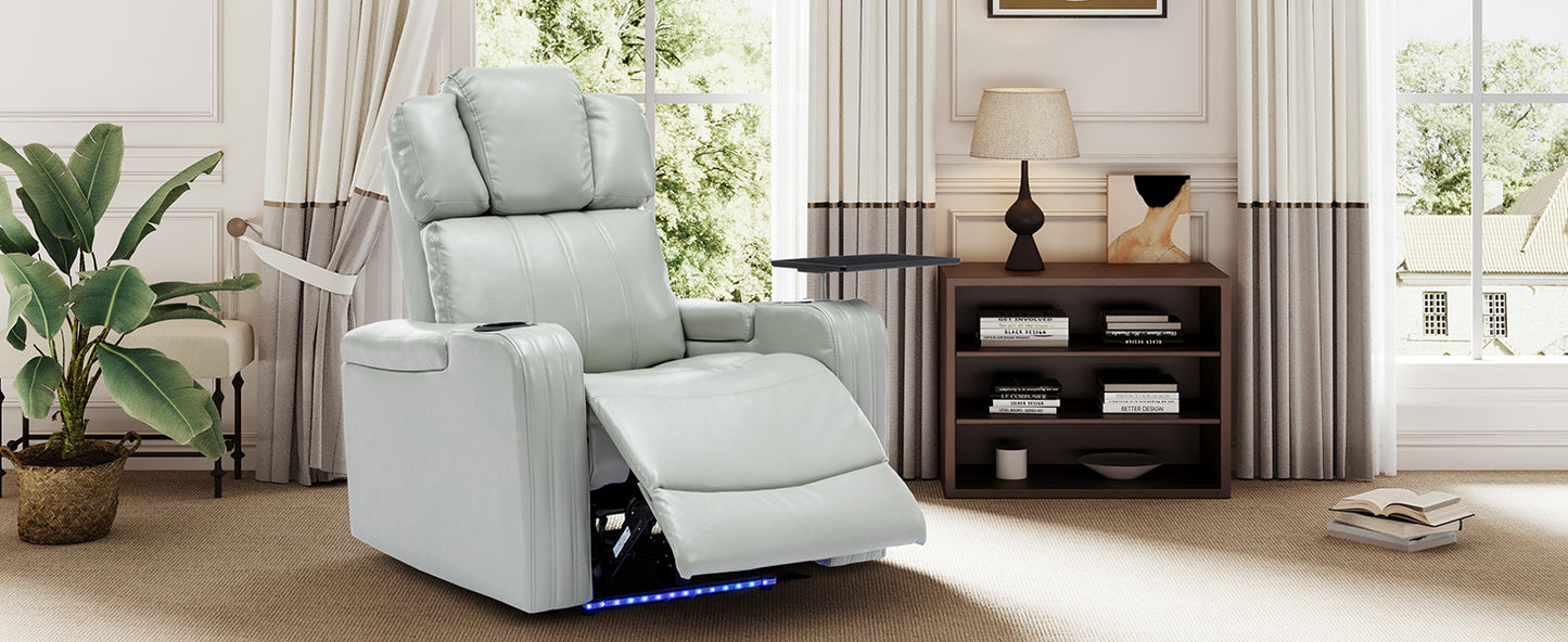 Comfortable Grey PU Leather Power Recliner Chair with Bluetooth Speaker and LED Lights