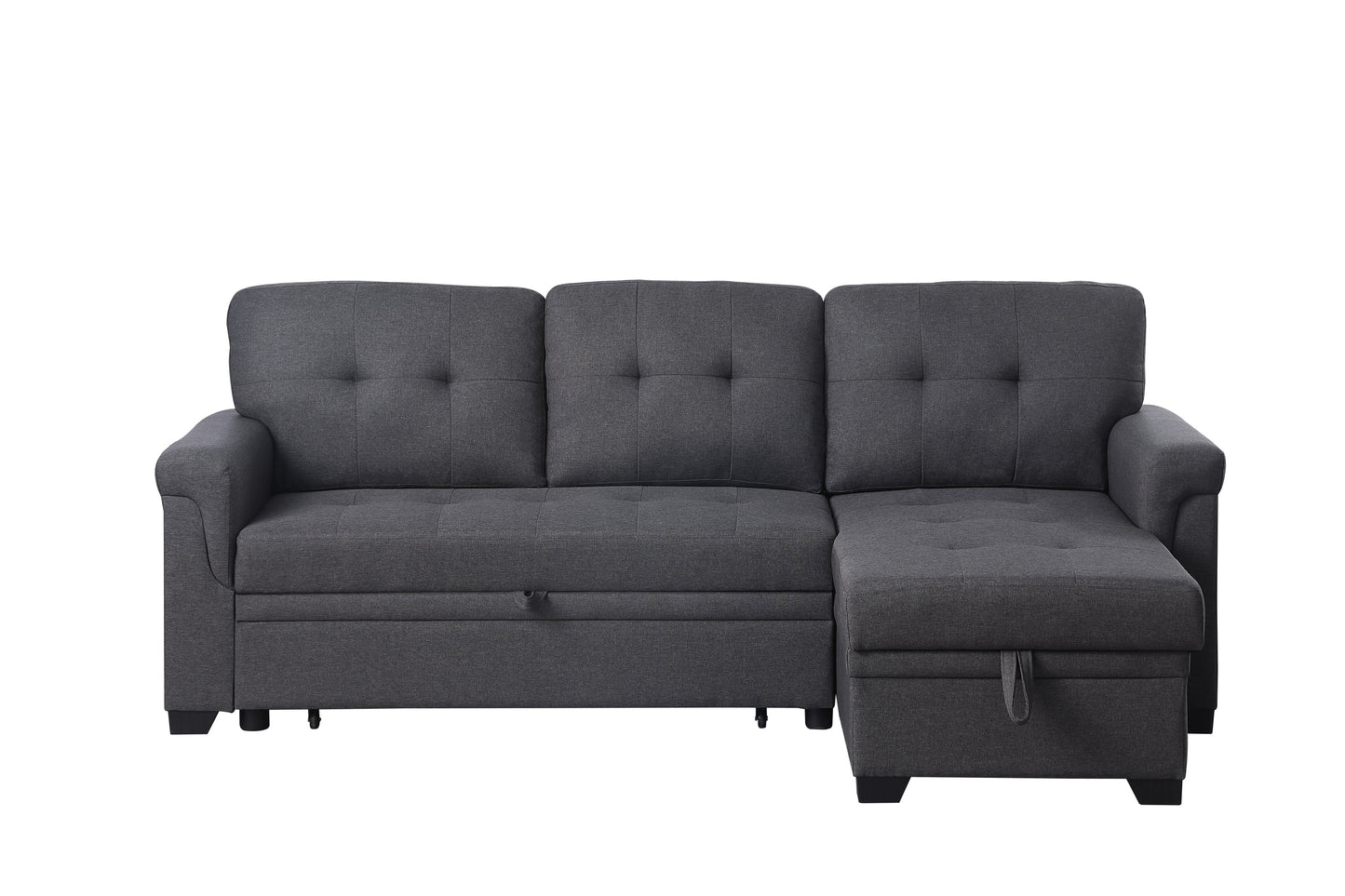 Lucca Dark Gray Linen Sectional Sofa with Reversible Sleeper Chaise and Storage