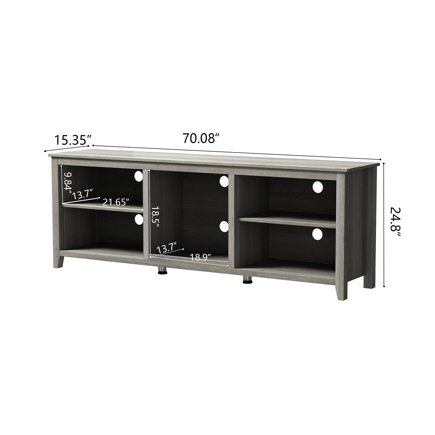 Versatile Industrial Style TV Stand with Spacious Open Storage - Grey Walnut