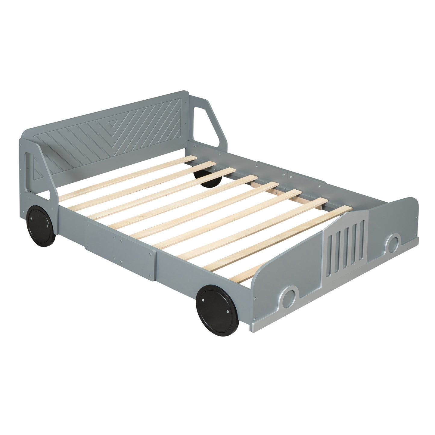 Full Size Car-Shaped Platform Bed with Wheels,Gray