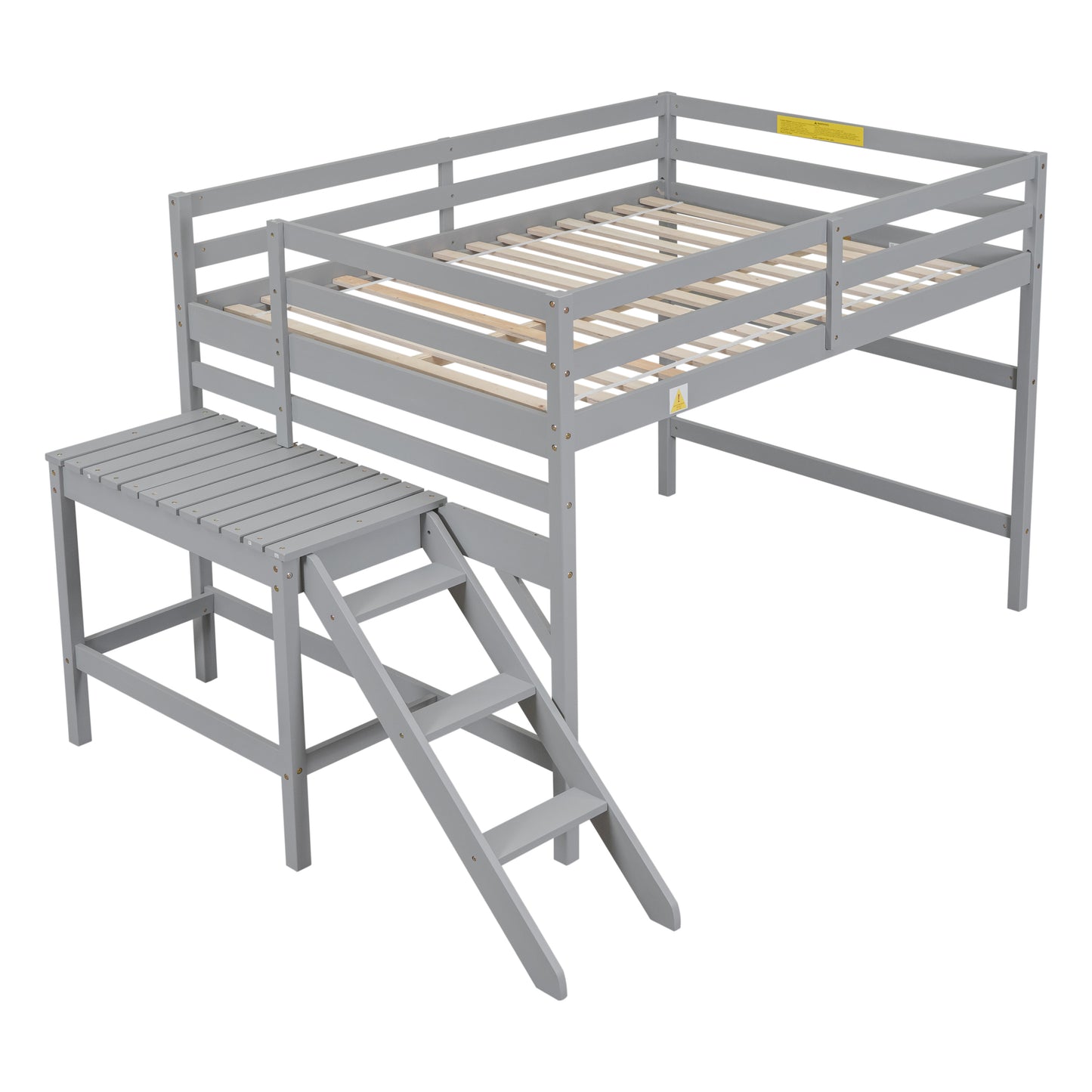 Full Loft Bed with Platform,ladder,Grey