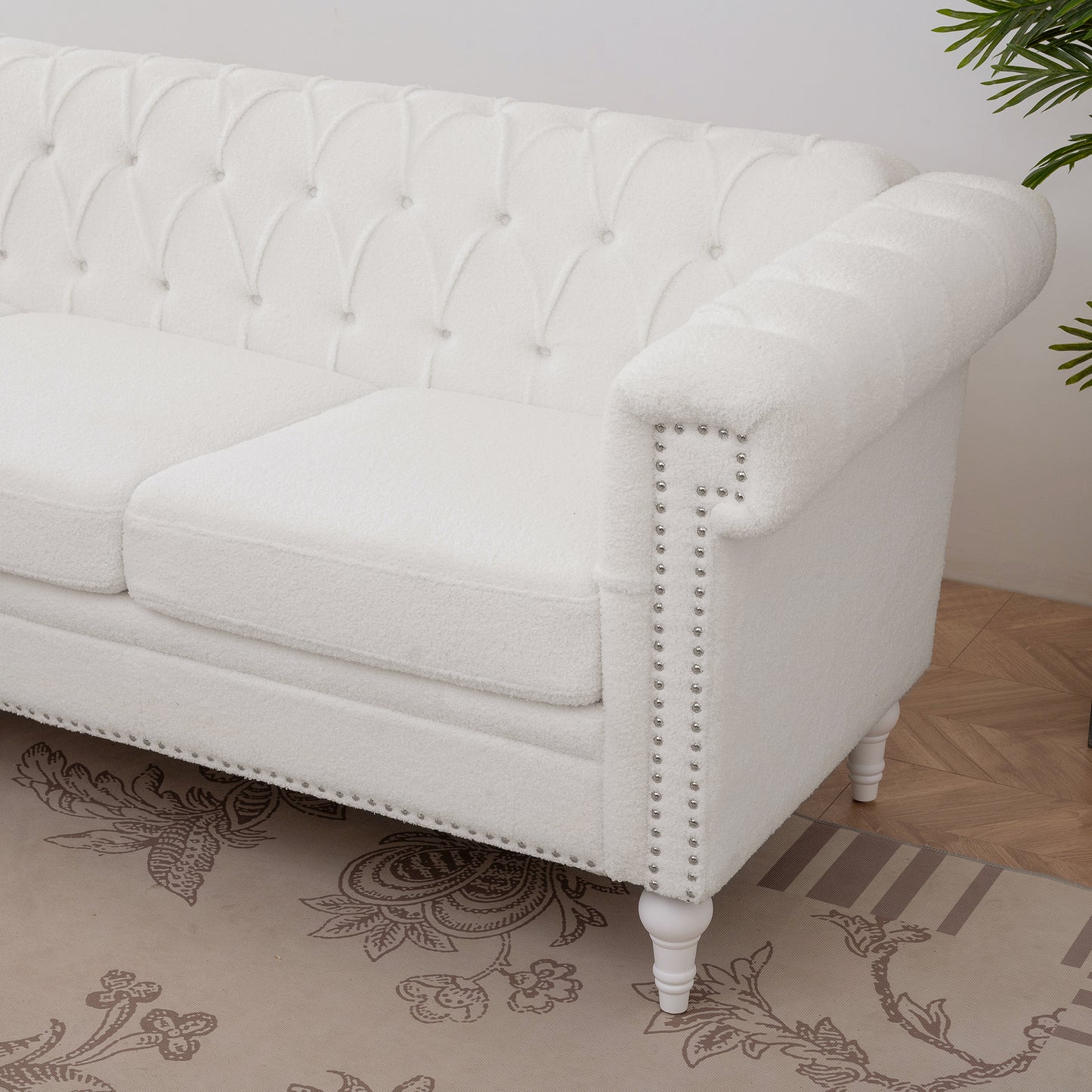 Traditional Bubble Nails Square Arm Sofa with Removable Cushions