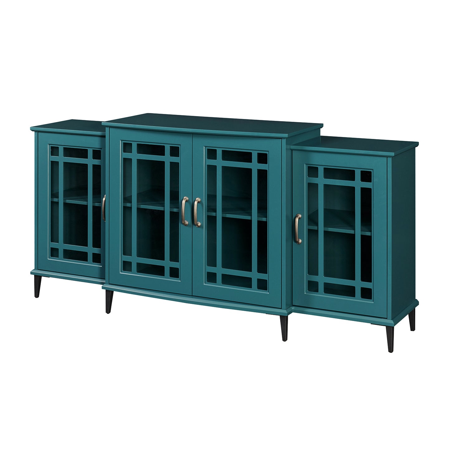 Teal Blue Geometric TV Stand and Buffet Cabinet