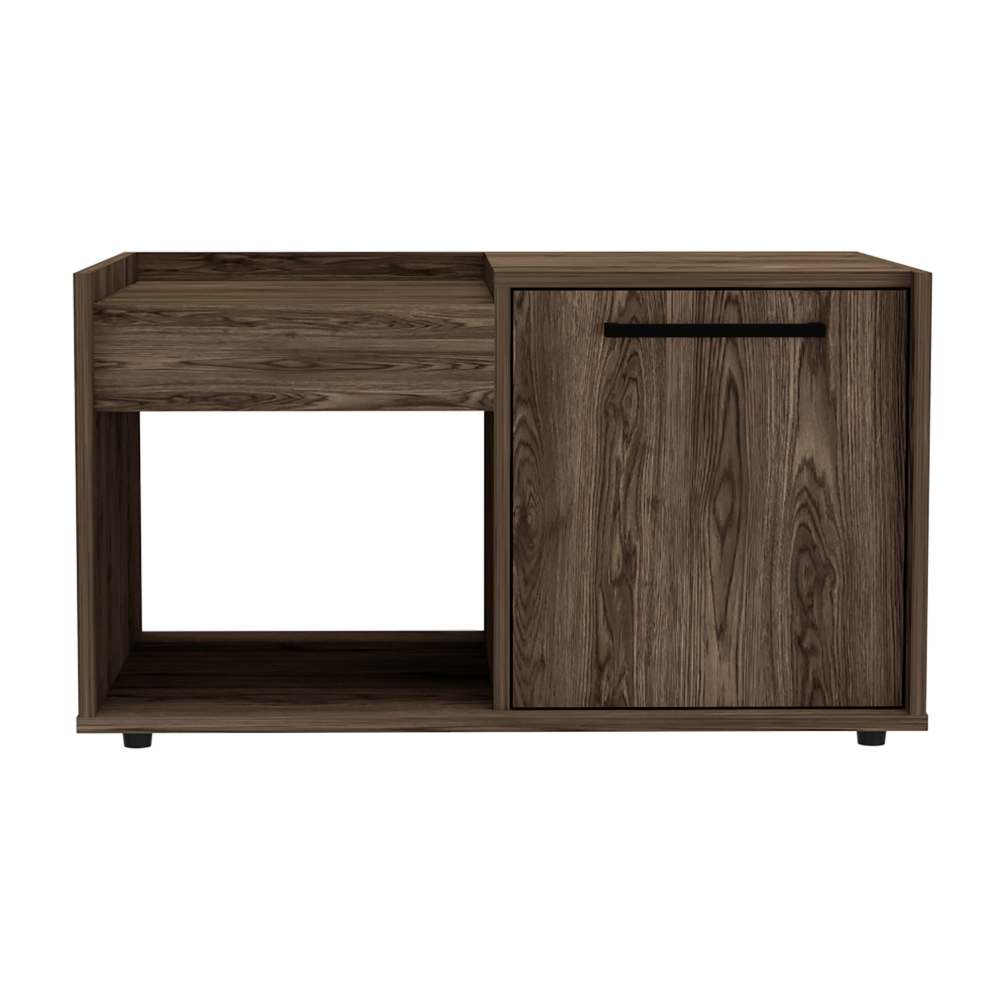Lyon Dark Walnut Coffee Table with Storage Cabinet and Open Shelf