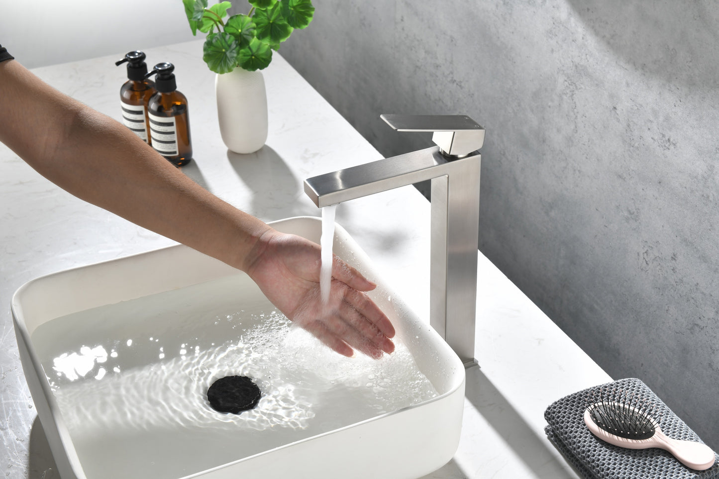 Modern White Waterfall Spout Bathroom Faucet with Single Handle