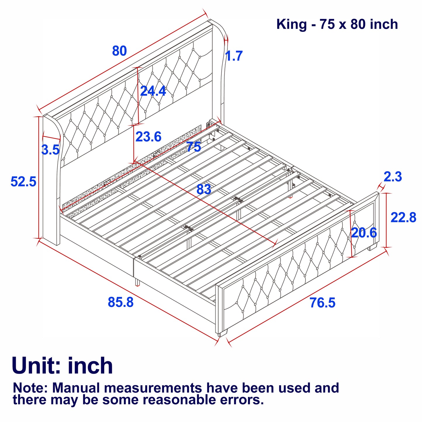 King Platform Bed Frame With High headboard, Velvet Upholstered Bed with Deep Tufted Buttons, Adjustable Colorful LED Light Decorative Headboard, Wide Wingbacks, Black