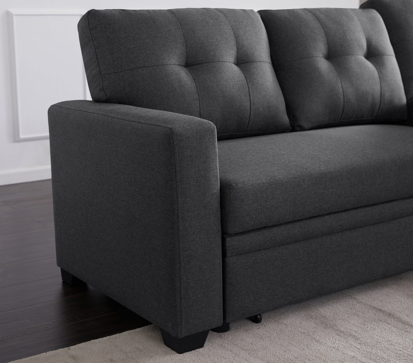 Upholstered Pull out Sectional Sofa with Chaise