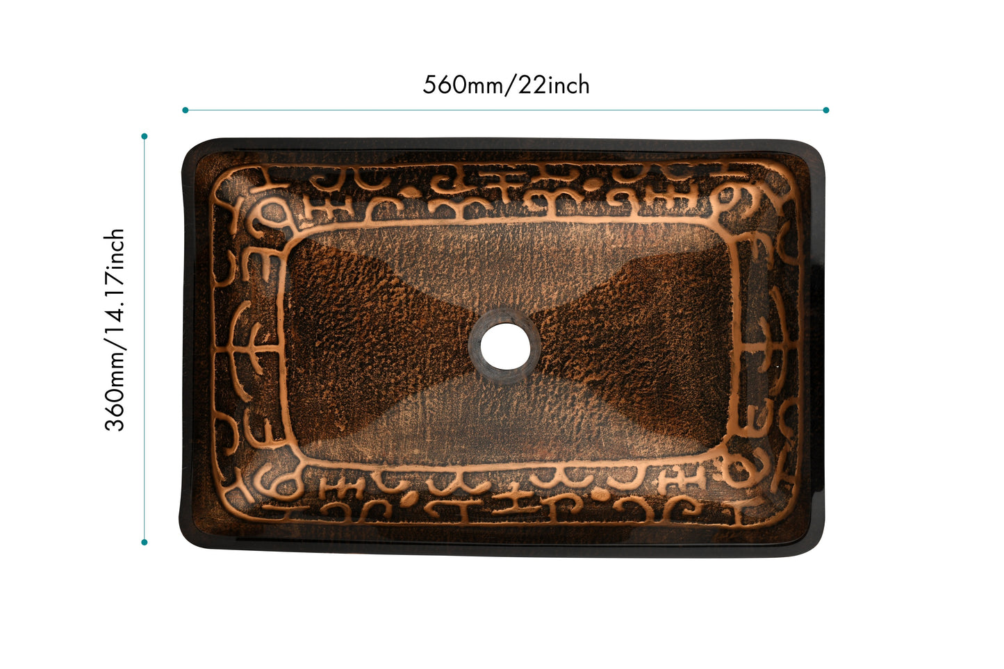 Brown and Gold Fusion Handmade Glass Rectangle Vessel Bathroom Sink with Matte Black Faucet and Drain