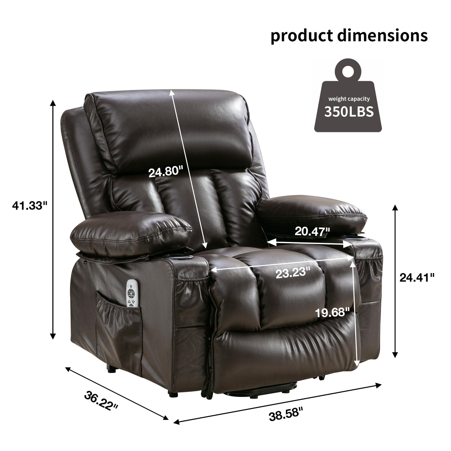 Electric Power Lift Recliner Chair with Heat and Massage, Brown