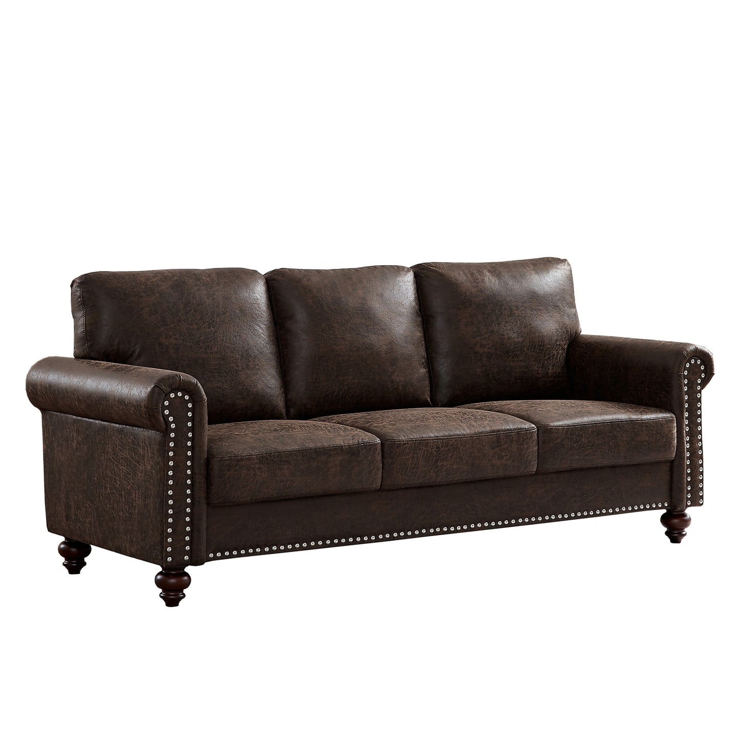 Leathaire Fabric Upholstery sofa/ Easy, Tool-Free Assembly,Dark Brown